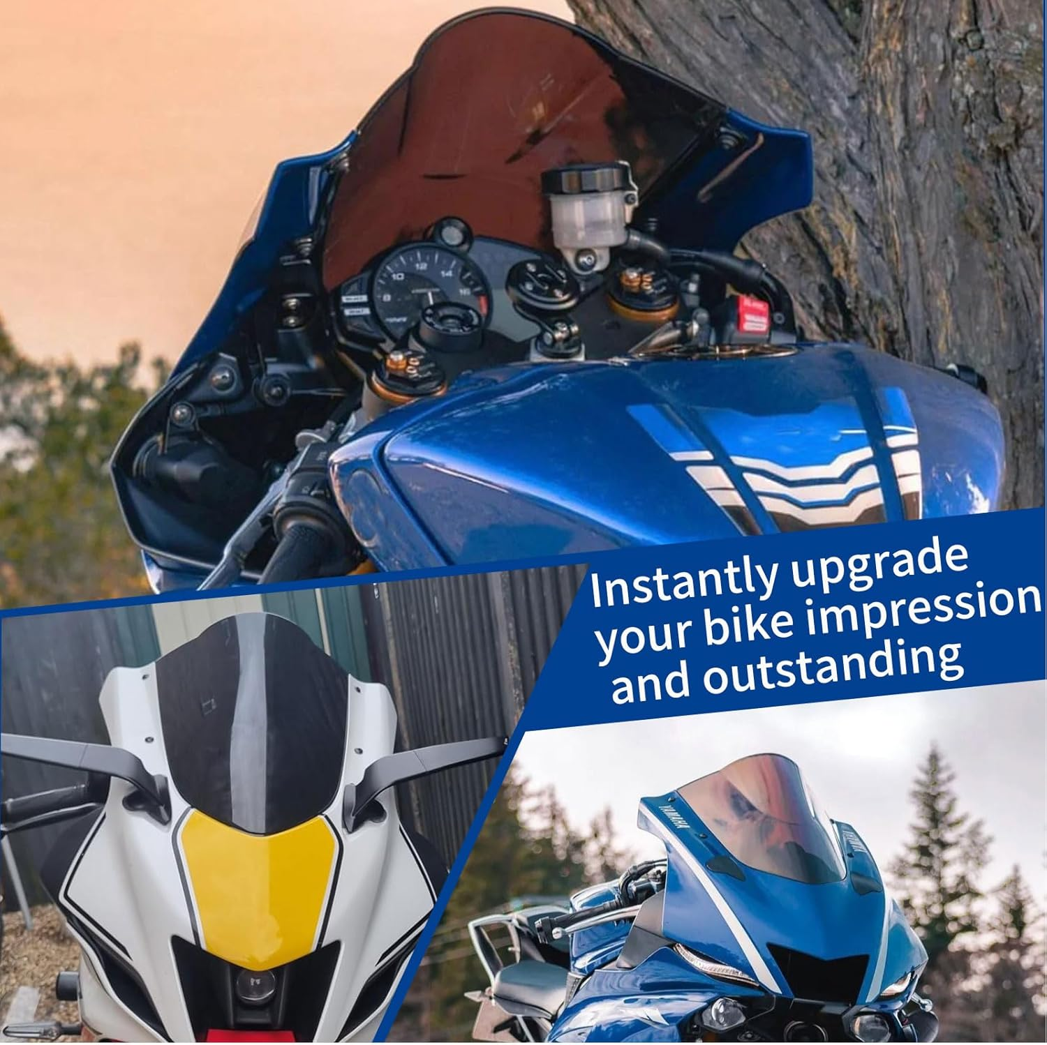 Midimttop Motorcycle Double Bubble Racing Sports Wind Deflector Windscreen Windshield Front Fairing Compatible with YA&MA&HA YZF-R6 YZFR6 2017-2023 YZF-R7 YZFR7 Accessories 2021-2025 image number 1