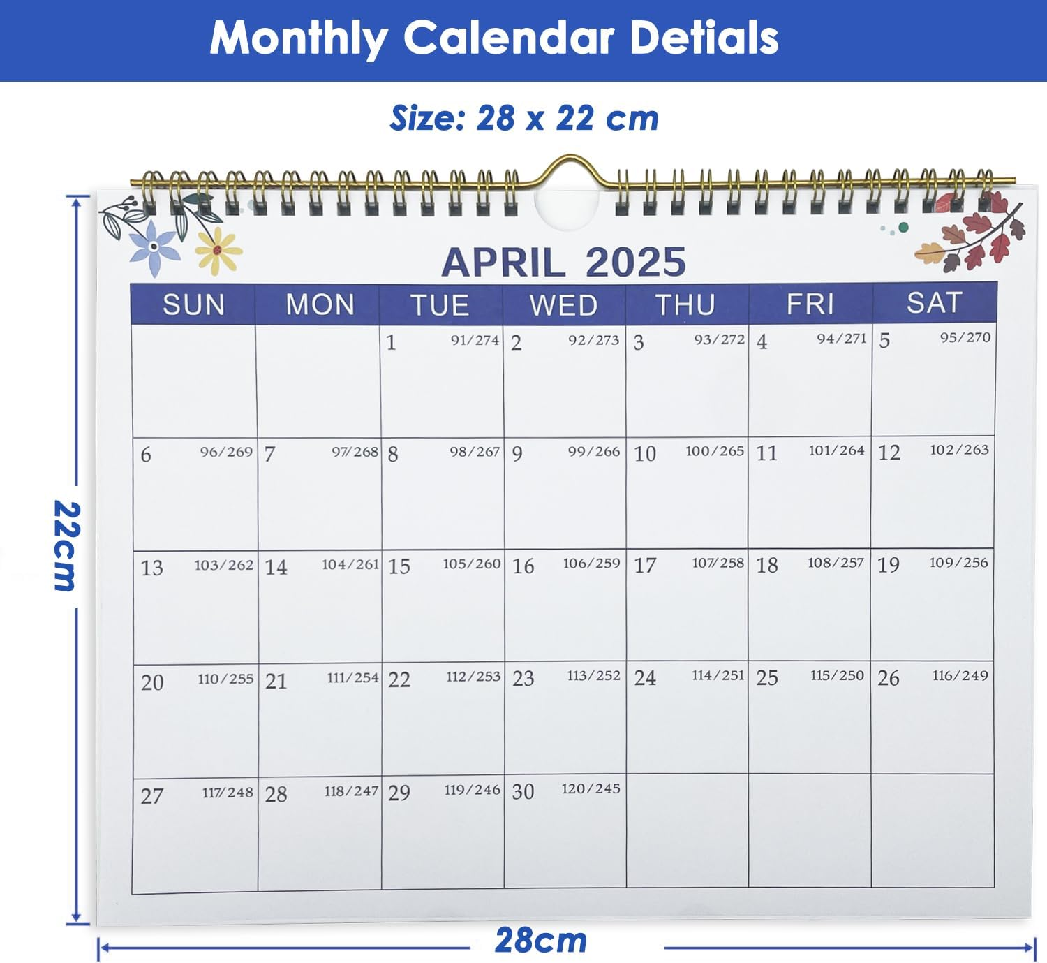 2025-2026 Wall Calendar (March 2025-Dec 2026) | 22-Month Planner with Julian Dates & Bonus Stickers | 28X22Cm Large Grid Design for Home School, or Office Planning image number 5
