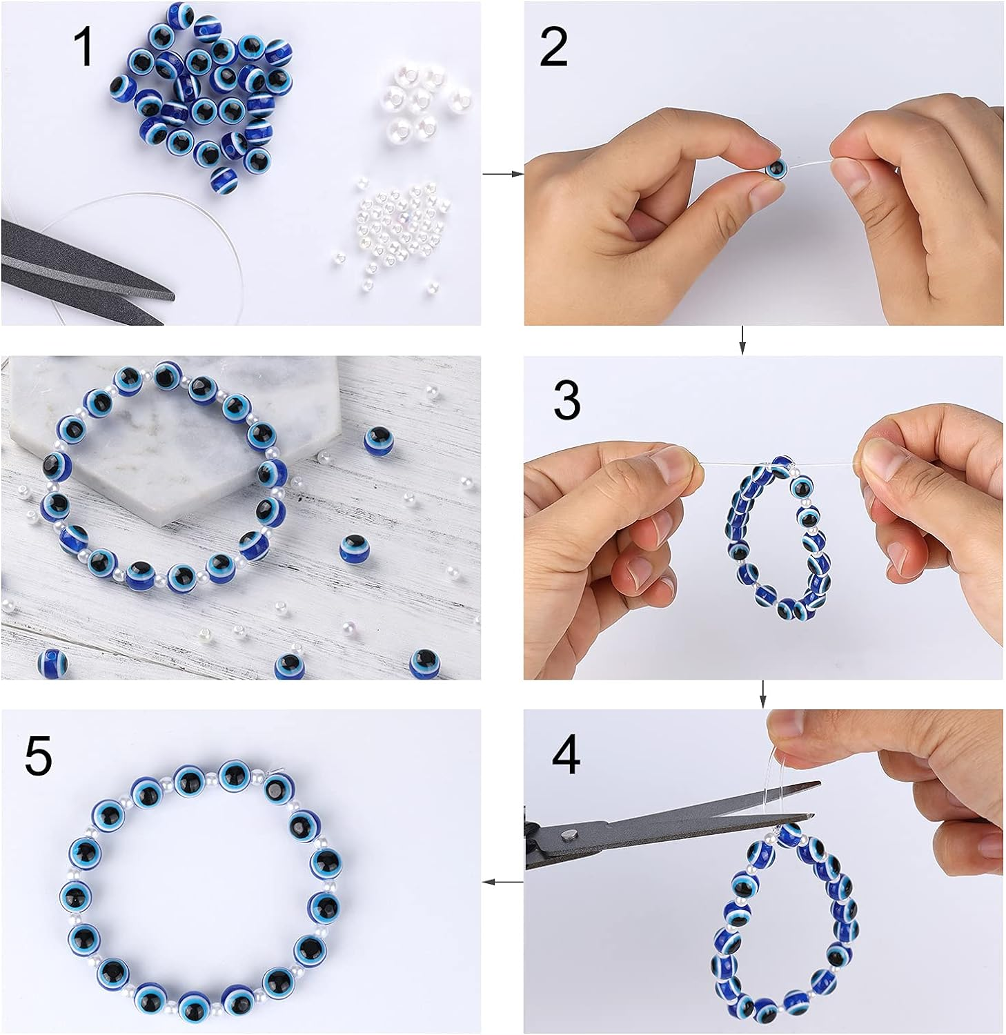 SAVITA 150Pcs Blue Evil Eye Beads Eyeball Spacer Beads Handmade Resin Beads Charms for DIY Bracelets Necklace Jewelry Making (8Mm/0.3Inch) image number 6