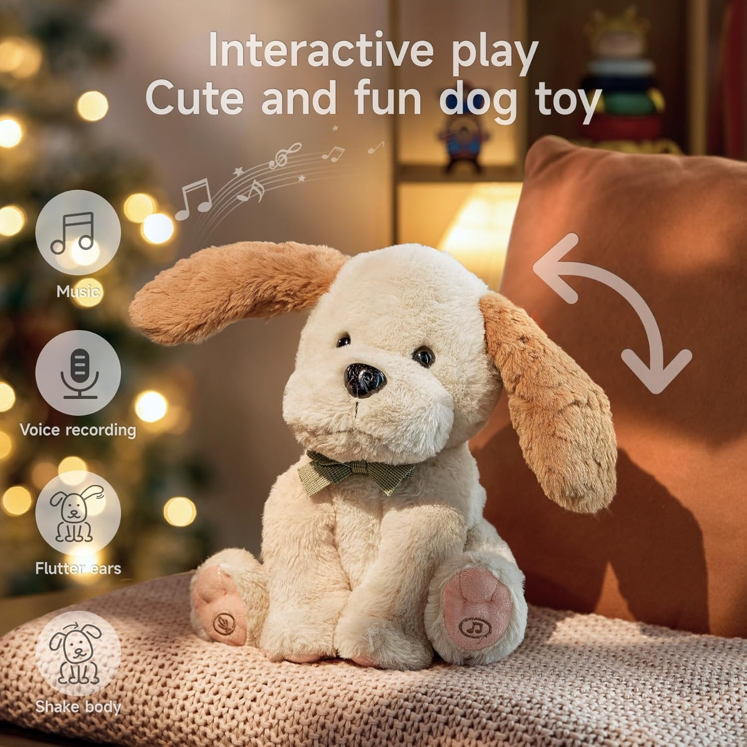 TUMAMA Baby Dancing Animated Plush Dog Talking Singing Dog Toy Children, Plush Interactive Laber Animal Dogs, Copy Talking, Ear & Body Waving, Singing 6 Songs for Age 3 4 5 + image number 3