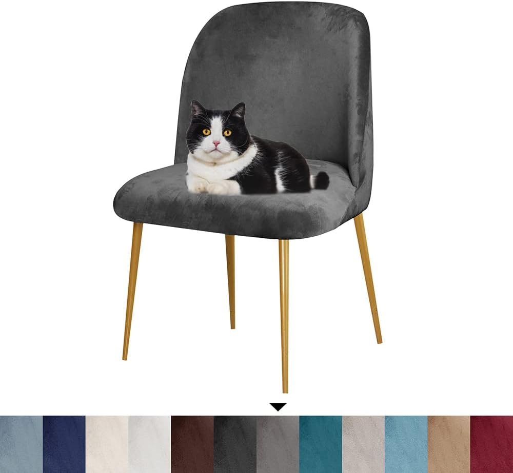 GAWEKIQE Curved Short Back Smoky Gray Armless Accent Chair Slipcover Velvet Upholstered Side Dining Room Chair Cover for Home Decor Living Room Ceremony Set of 4 - 4, Blue image number 6