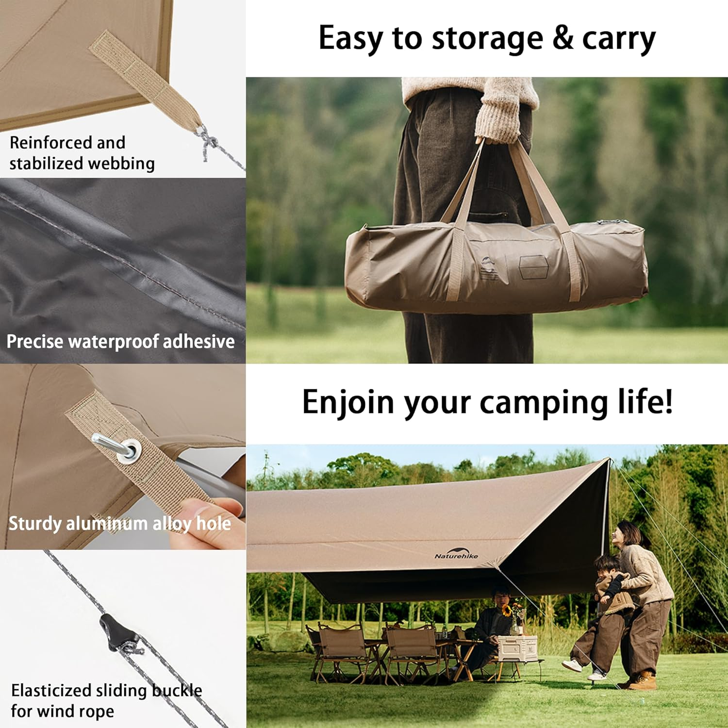 Windhike Naturehike 18000MM+ Waterproof Camping Tent Tarp, Outdoor Rain Shelter & Windproof Camping Canopy, UV Protection UPF2000+ Shelter for Camping, Hiking,Backpacking, Heat Blocking（S） image number 4