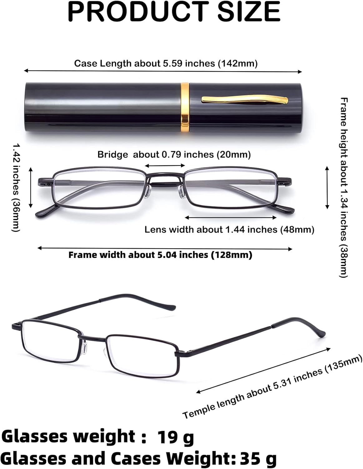 Metal Reading Glasses with Pen Clip Case, Slim Pocket Readers, Clear Lens for Women Men image number 3