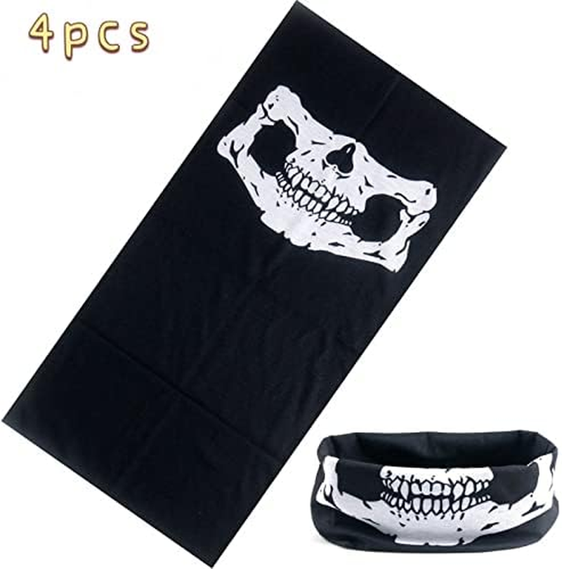 4Pcs Skull Mask Gaiter Mask Headwear Bandana Halloween Mask Balaclava Breathable Face Masks Neck Gaiter Scarf for Motocycle