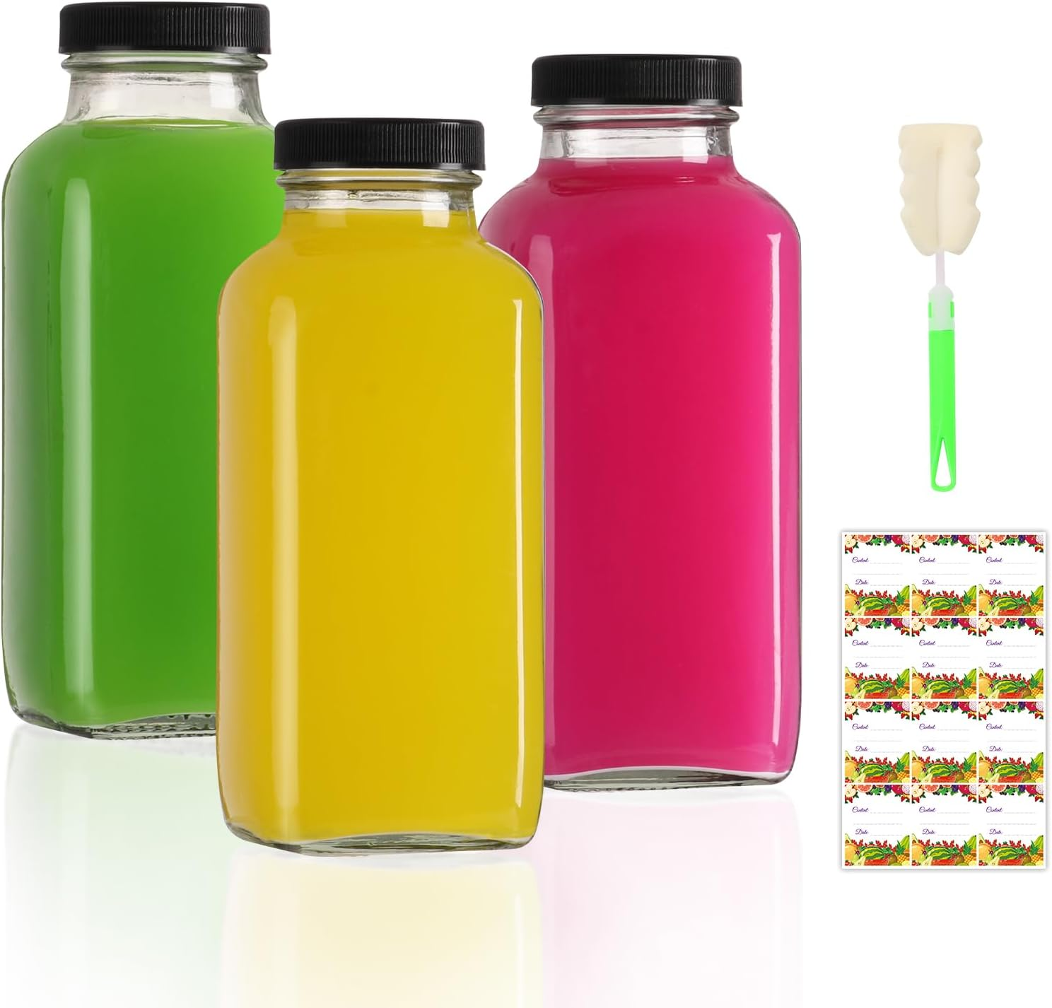 Aurotrends 8 Oz Glass Bottles with Lids 12Pack, 250Ml Glass Bottles for Juicing, Water, Kombucha - Portable Glass Juicing Bottles Reusable Glass 8Oz (8Fl.Oz, Set of 12)