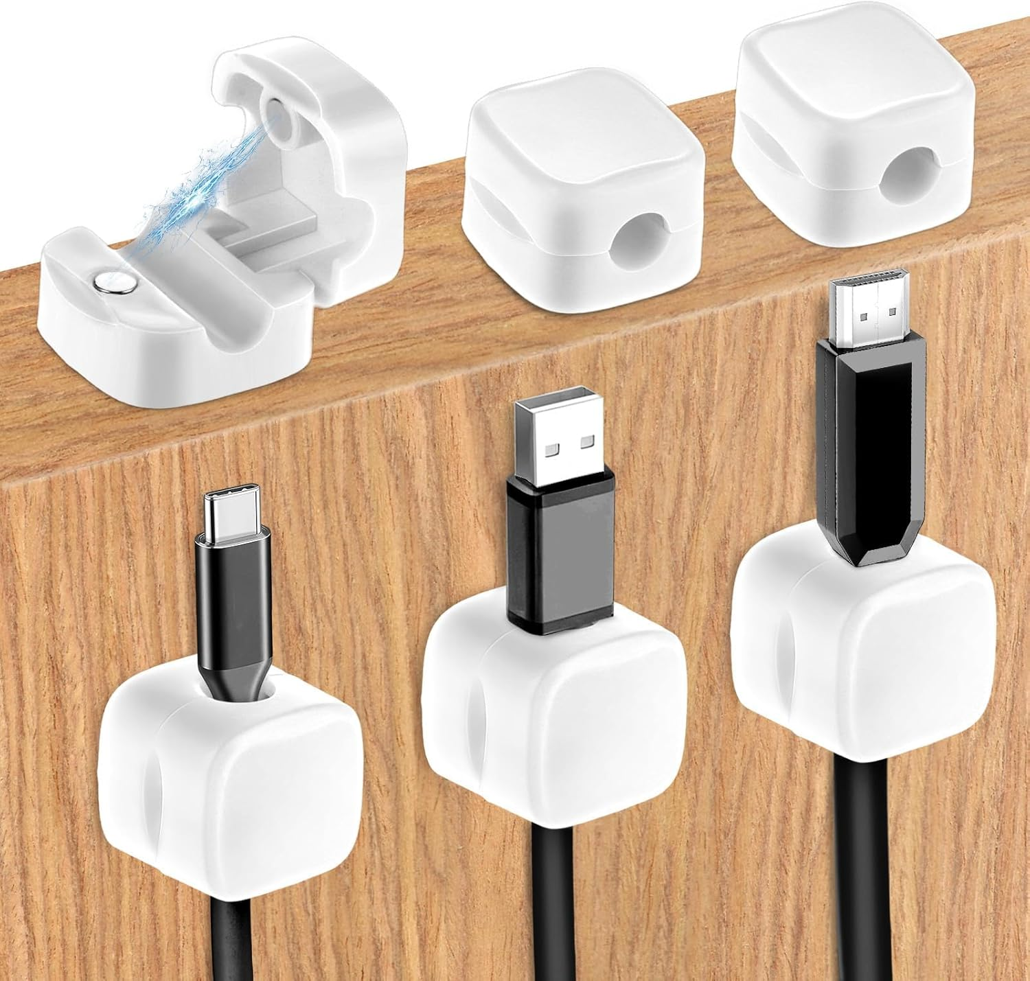 Magnetic Cable Clips Cord Organizer Magnetic Cord Holder Cable Smooth Adjustable Holder Keeper for Desktop,Nightstand,Wall,Home Office,Phone,Car (White)