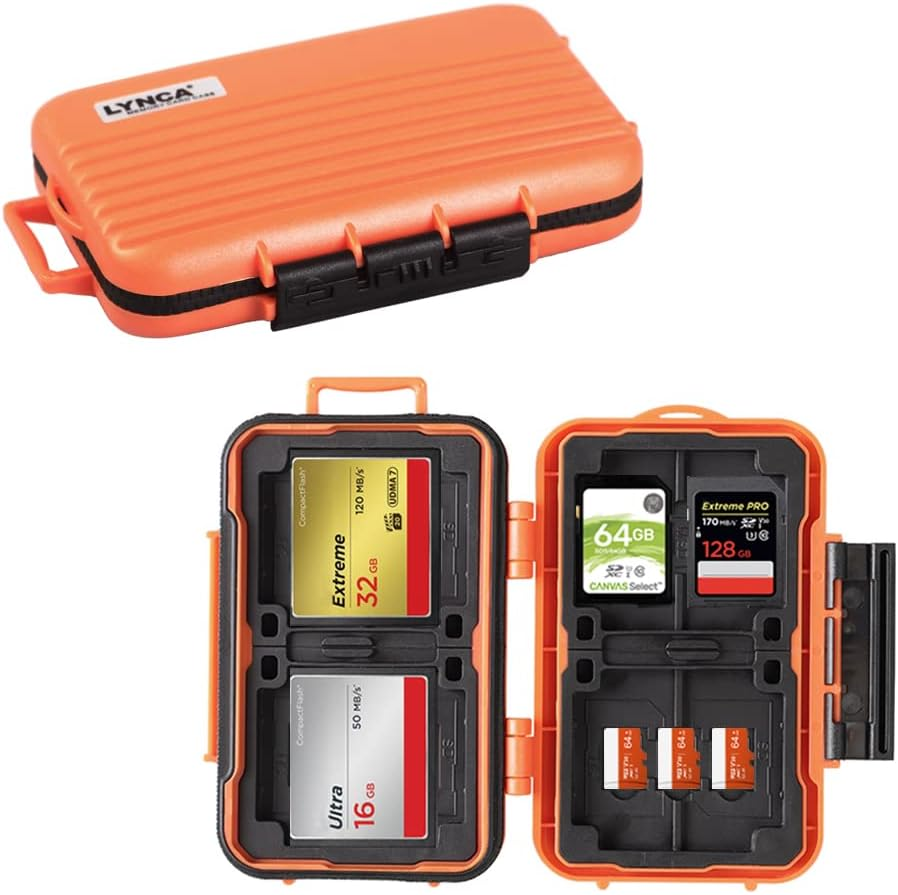 Water-Resistant & Anti-Shock Memory Card Case - Holds 24 Cards: 8 SD/SDXC/SDHC, 4 CF, 12 Micro SD/SDXC/SDHC TF (Orange)