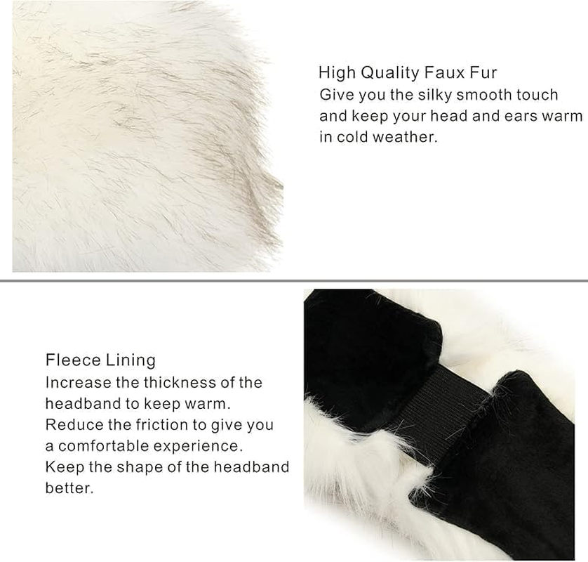 Faux Fur Headband for Women &ndash; Elastic Fuzzy Winter Earwarmer Headband for Cold Weather & Ski Earmuff（21-23.5 Inch）