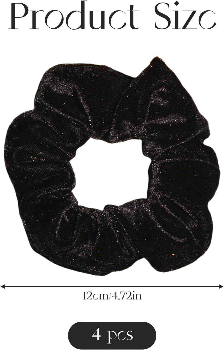 Pack of 4 Scrunchies Hair Scrunchies Black Velvet Fabric Scrunchie Hair Scrunchie Velvet Hair Thick Scrunchie Hair Band Elastic Use Women'S Large Hair Scrunchie Material Is Soft and Pulling image number 4