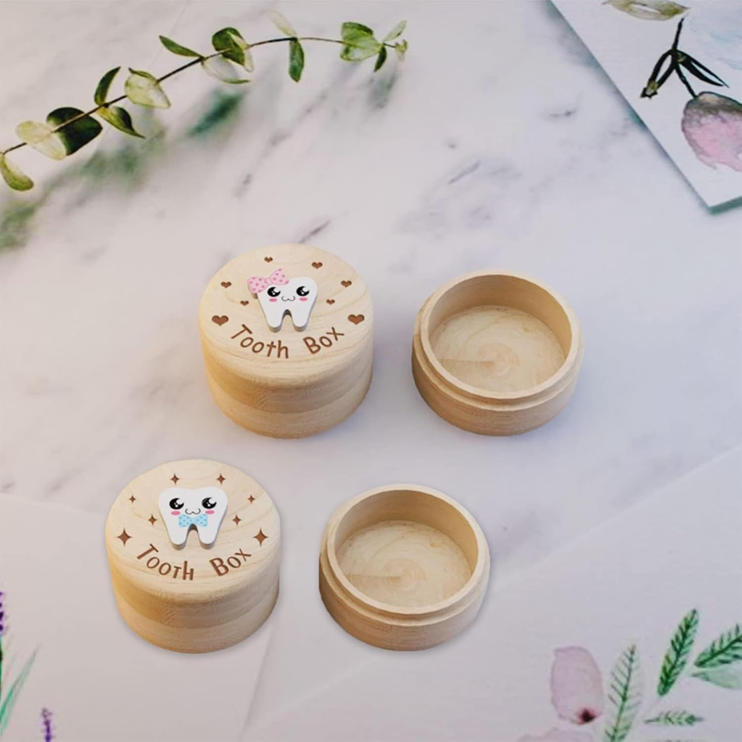 XUANZHI 2PCS Tooth Fairy Box,3D Carved Wooden Tooth Holder,Cute Tooth Holder Tooth Storage Box for Boys Girls&Tooth Boxes for Lost Teeth/Teeth Keepsake Box image number 2