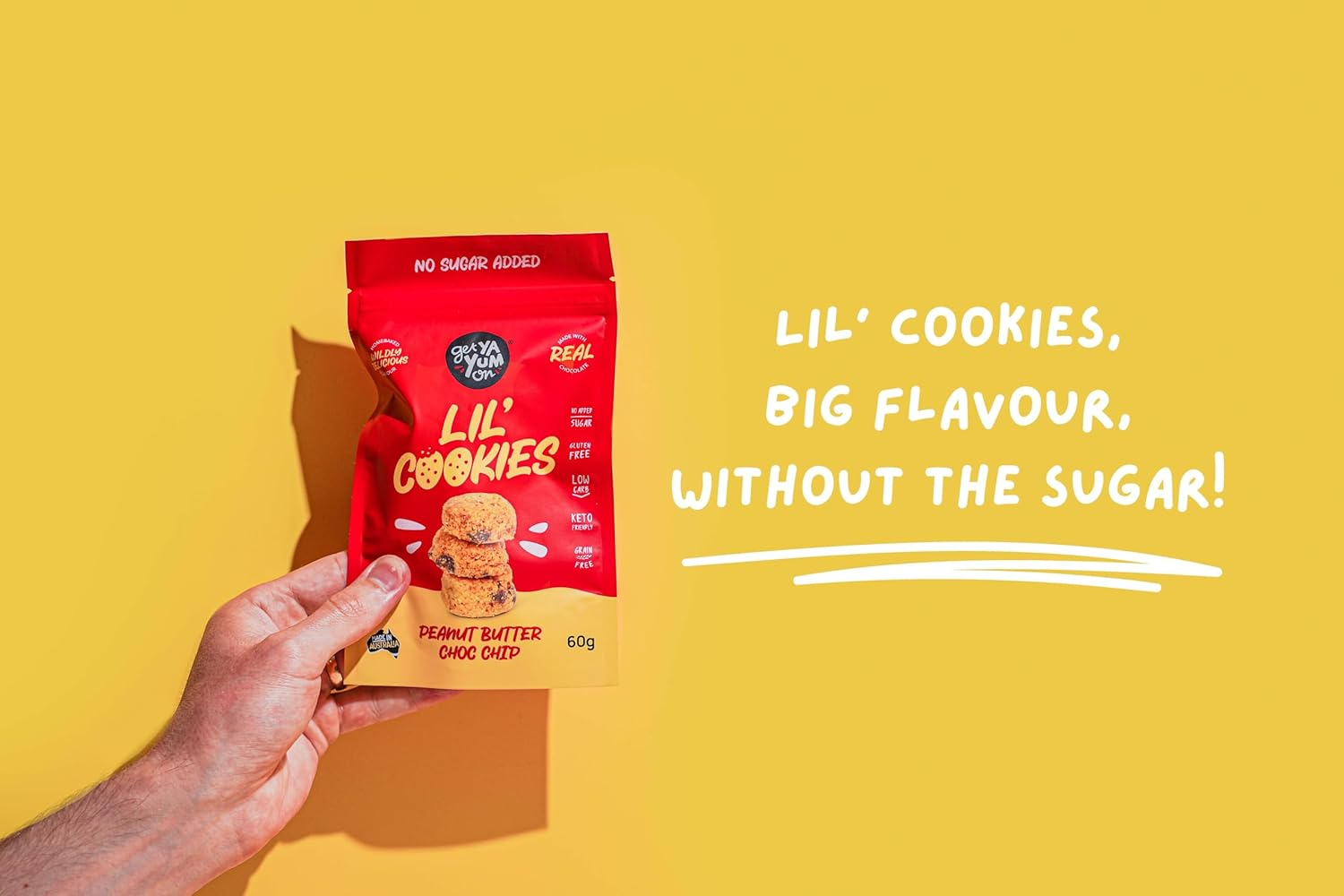 GET YA YUM on - SUGAR FREE PEANUT BUTTER CHOC CHIP COOKIES - NO SUGAR ADDED, GLUTEN FREE, LOW CARB, HOMEBAKED FLAVOUR VALUE PACK 220G image number 5