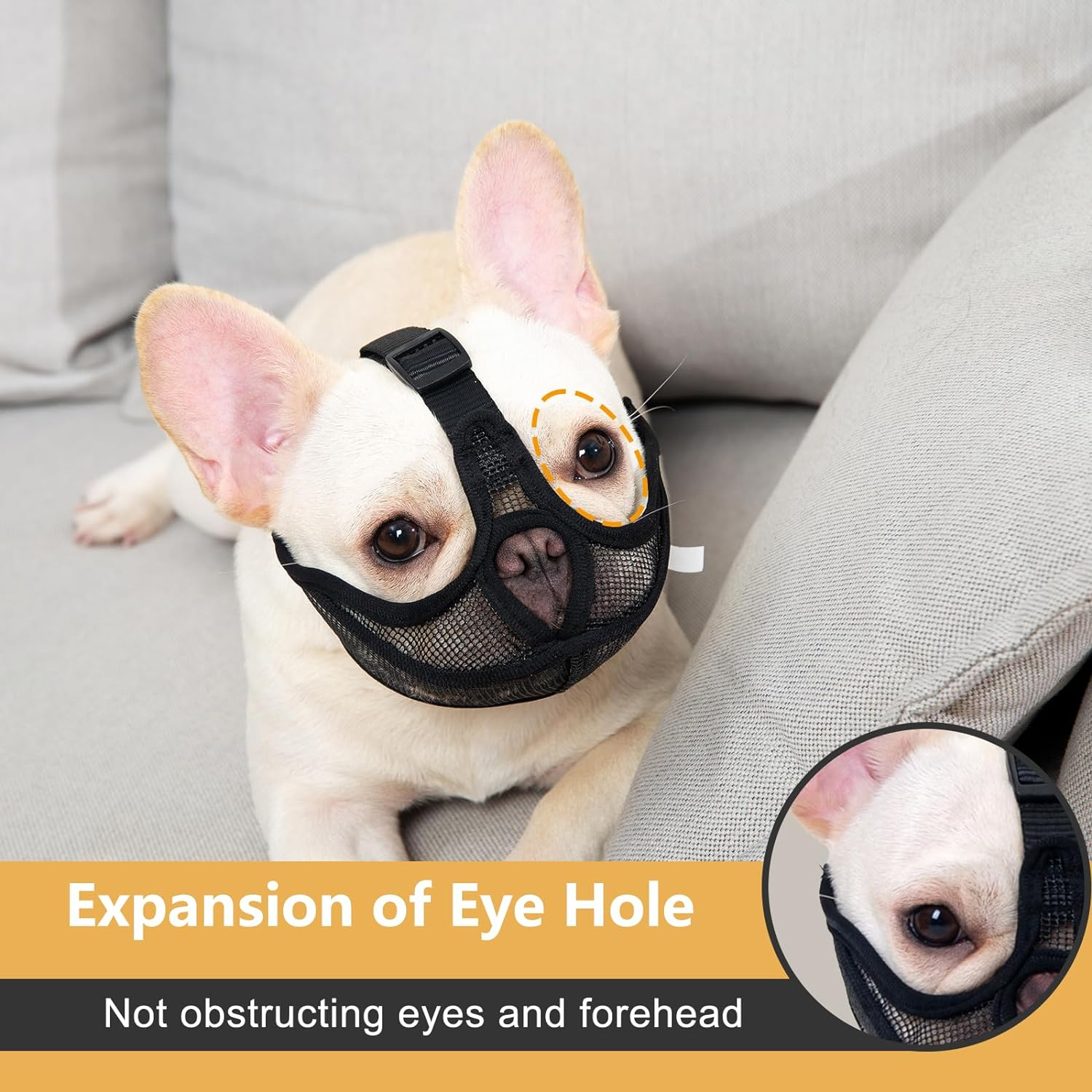 Ohcozzy Short Snout Dog Muzzle, Won&rsquo;T Cover Forehead Bulldog Muzzle Adjustable Breathe Mesh, anti Bitting Chewing Barking（S,Black） image number 5