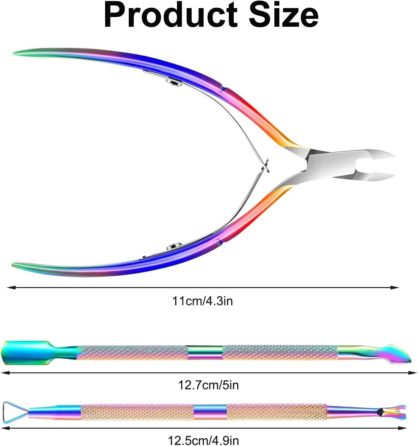 Cuticle Trimmer &ndash; Stainless Steel Cuticle Nipper, Pusher, Scissor & Clipper for Manicure &ndash; Dead Skin Tool for Fingernails & Toenails (Colorful) image number 3