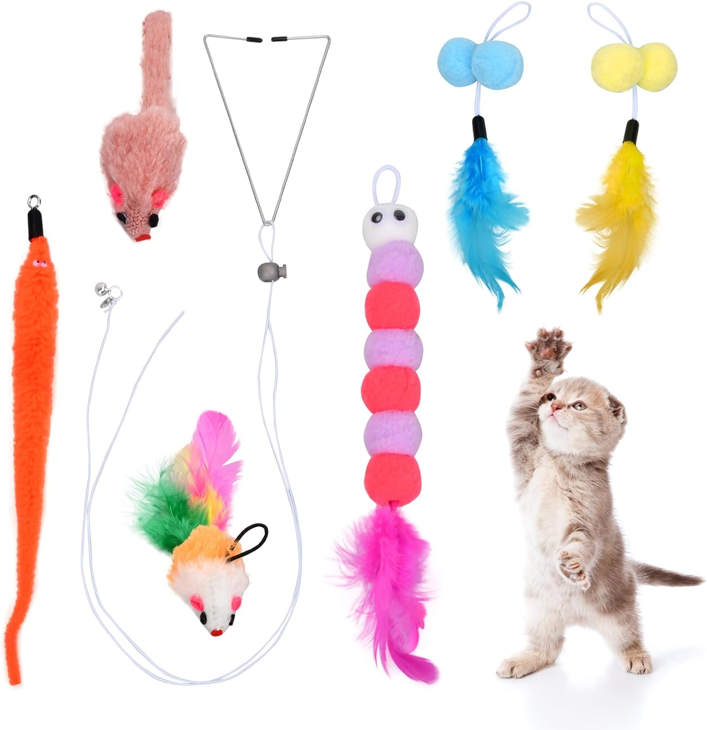 Dokeno Pack of 6 Interactive Cat Toy Cat Toy Self-Activity Cat Toy with Feathers Hanging Door Frame Hanging Cat Toy Set for Cat Run and against Boredom image number 1