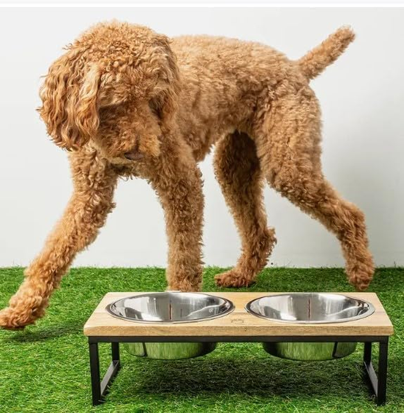 DROVERS Dog and Co Elevated Feeding Station - Handmade - Mango Wood and Steel - Dishwasher Safe - Improve Digestion - Perfect for Older Dogs with Arthritis image number 3
