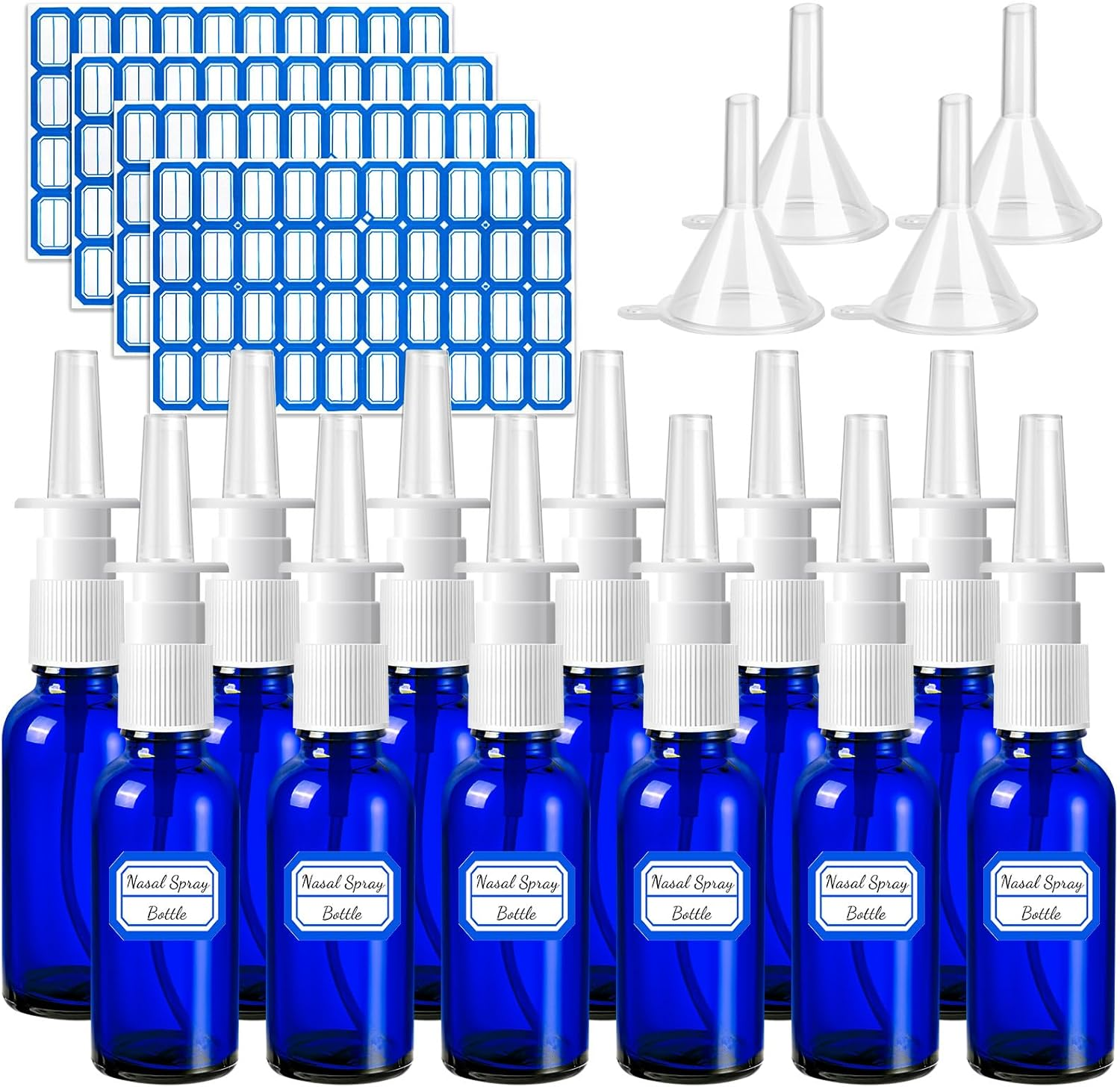 ZHWKMYP 10 Pcs Nasal Spray Bottle Empty, 30Ml/1Oz 6 Pcs Refillable Nasal Spray Bottle Fine Mist Glass with 2 Pcs Funnels and 2 Pcs Labels
