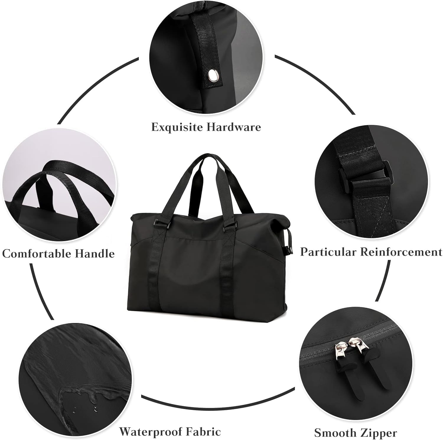 Sports Gym Bag for Women, Duffle Bag with Wet Pocket Compartment, Personal Item Travel Workout Bag (Black) image number 4