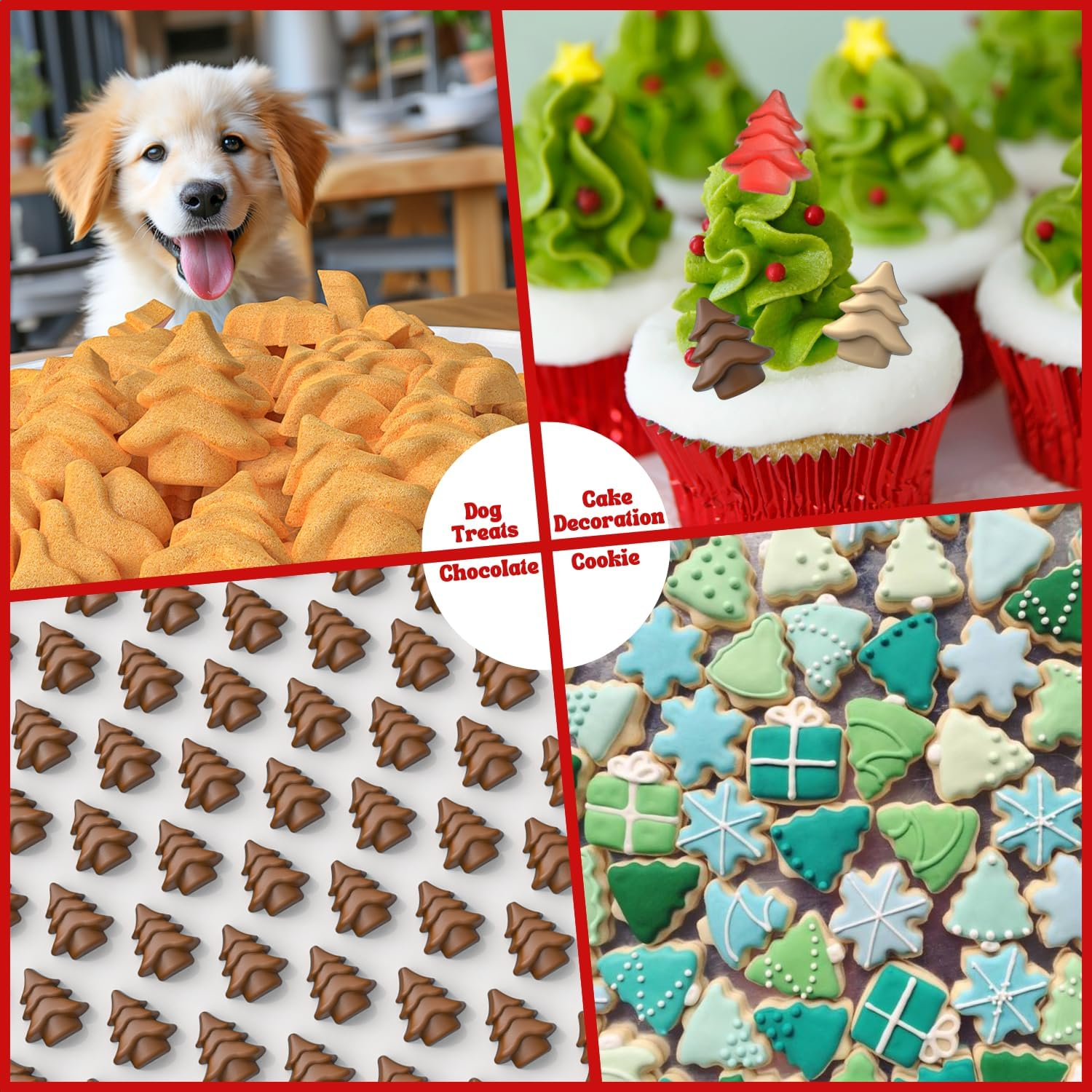 Crethinkaty Mini Christmas Moulds, Silicone Christmas Tree Mould, 100 Cavity Christmas Tree Shape Silicone Moulds, Mini Gummy Mould for Baking, Cookies, Pudding, Jelly, Dog Biscuit image number 3