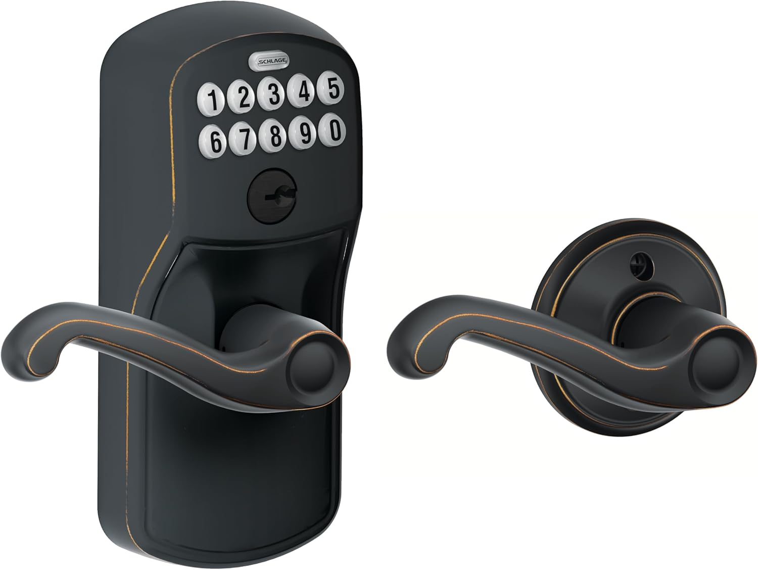 Schlage FE575 CAM 619 Acc Camelot Keypad Entry with Auto-Lock and Accent Levers, Satin Nickel