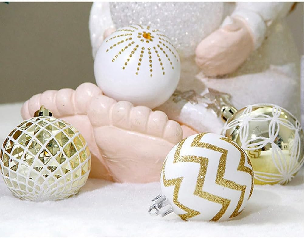 30PCS Christmas Balls,60Mm Gold&White Painted Shatterproof Festive Wedding Hanging Ornaments Christmas Trees Decoration Easy Install image number 5