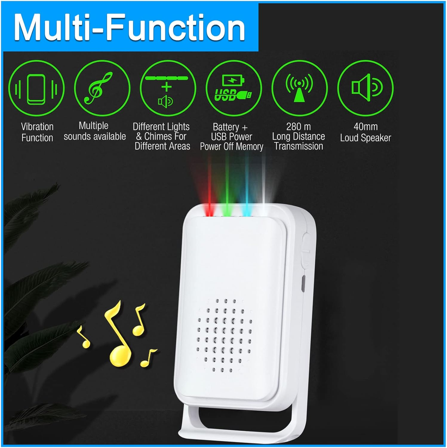 Motion Sensor Alarm Door Chime for Business When Entering Store Entry Alert Welcome Buzzer Monitor Alarm for Home Elderly Kids Caregiver Reminder, LED Indicator & Vibration image number 3