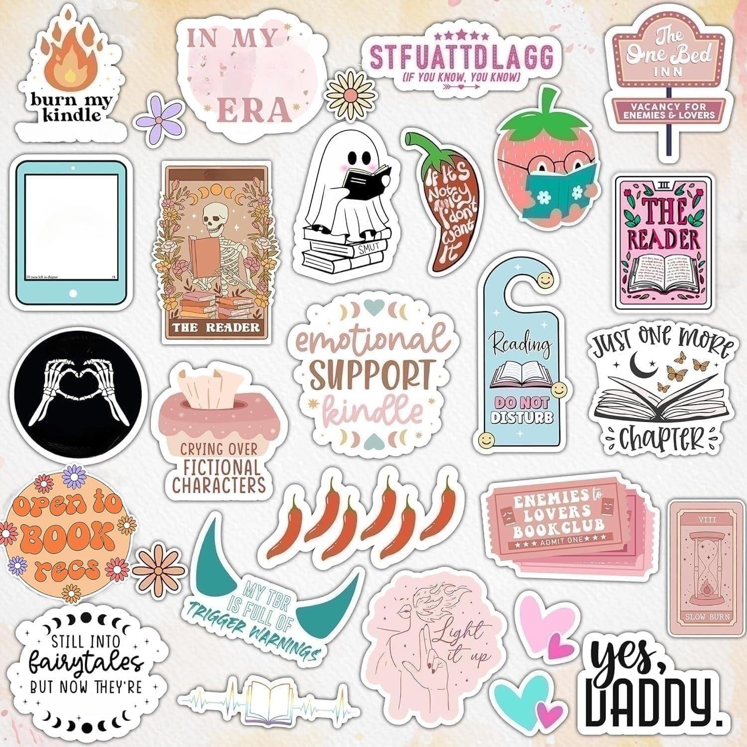 126 PCS Book Stickers for Kindle, Bookish Stickers for Readers Adult Spicy Booktok Vinyl Decals for Laptop IPAD Ebook Reader Water Bottle Girls Holographic Waterproof Romance image number 2