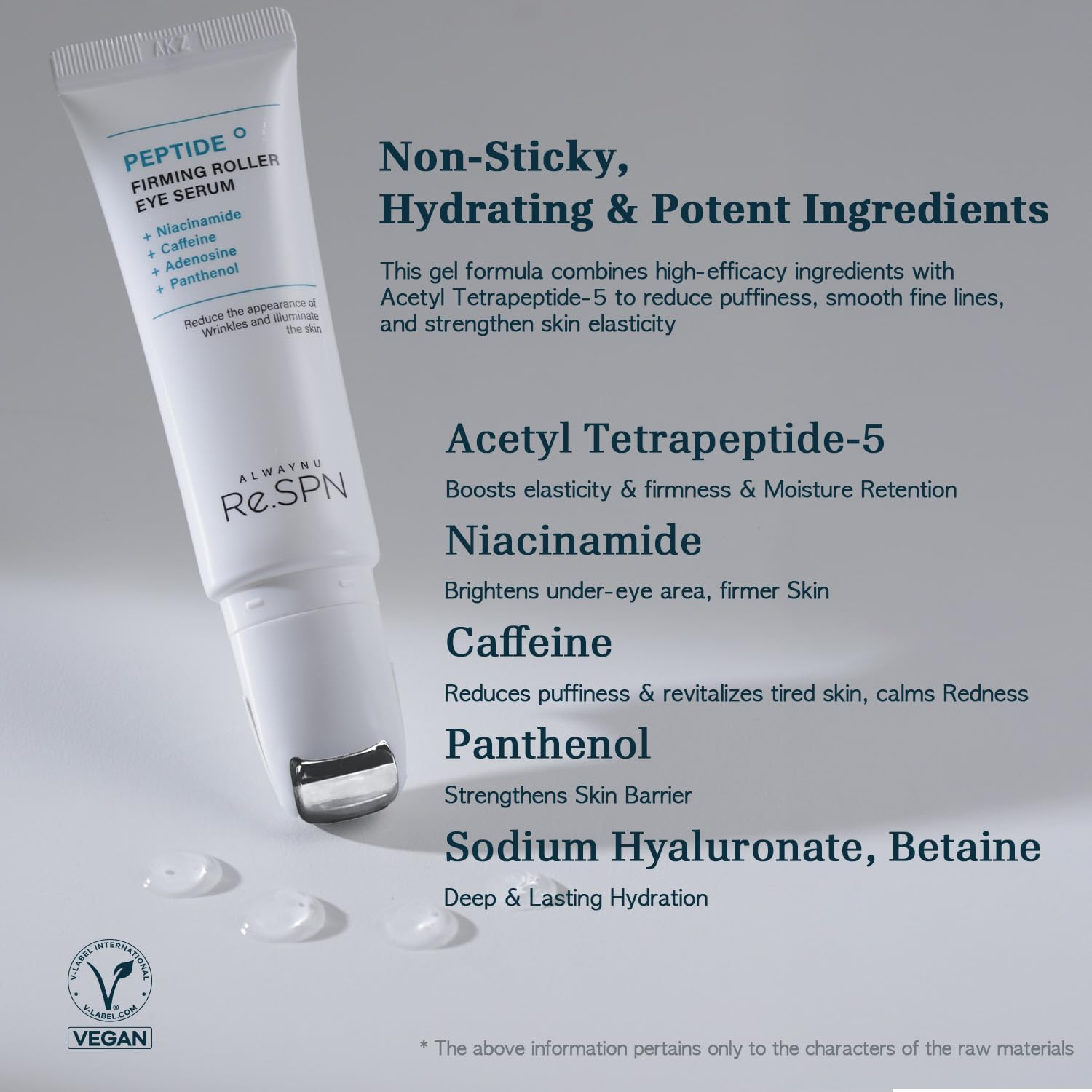 Re.Spn Peptide Firming Roller Eye Serum &ndash; for Puffy Eyes, Wrinkles & Dark Circles, Cooling Gua Sha Metal Applicator with Niacinamide, Vegan K-Beauty (0.67 Fl Oz)