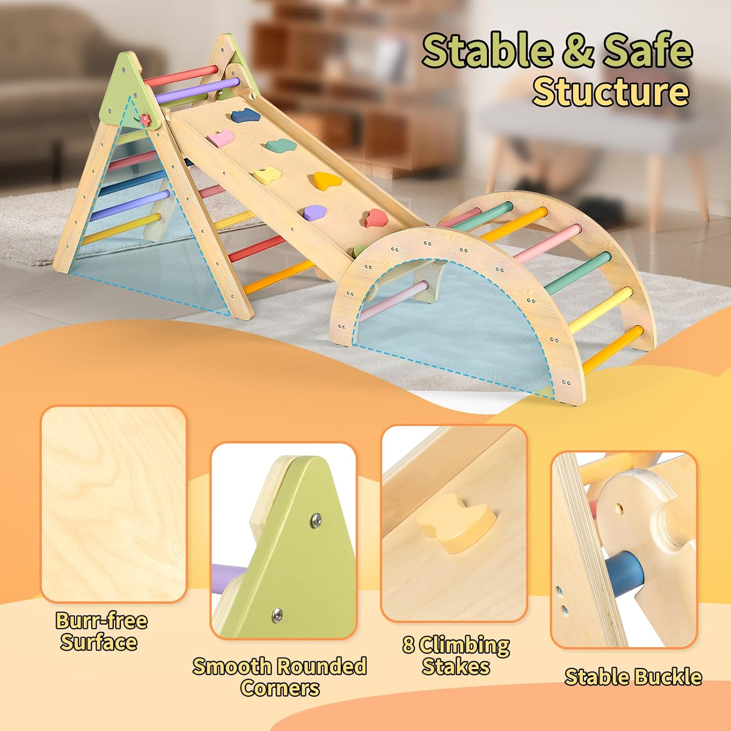 Pikler Triangle Set, Toddler Climbing Toys Indoor Playground, Wooden Montessori Climbing Toys for Toddlers 1-3 Inside image number 1