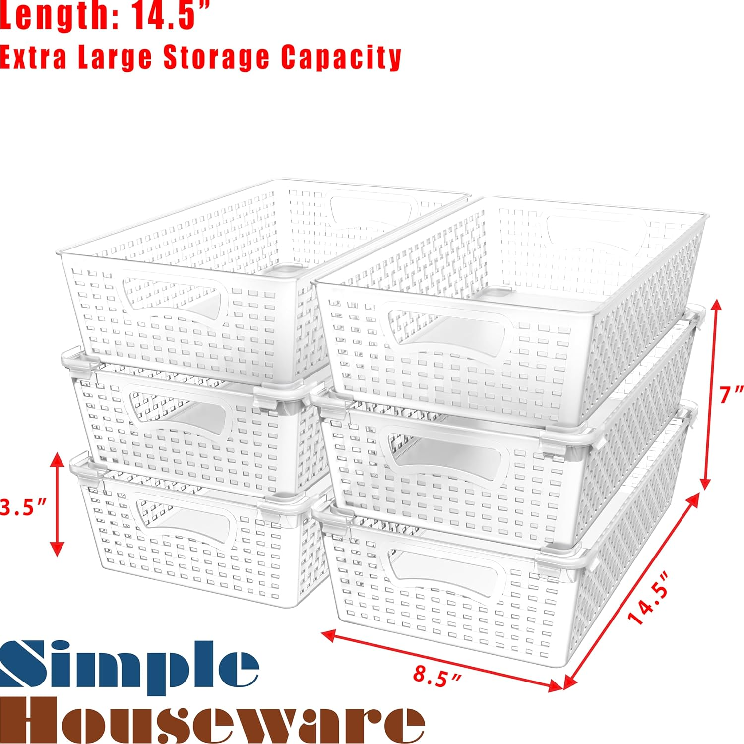 Simple Houseware Stackable Plastic Storage Baskets Kitchen Drawer Organiser, 6 Pack, Clear image number 6