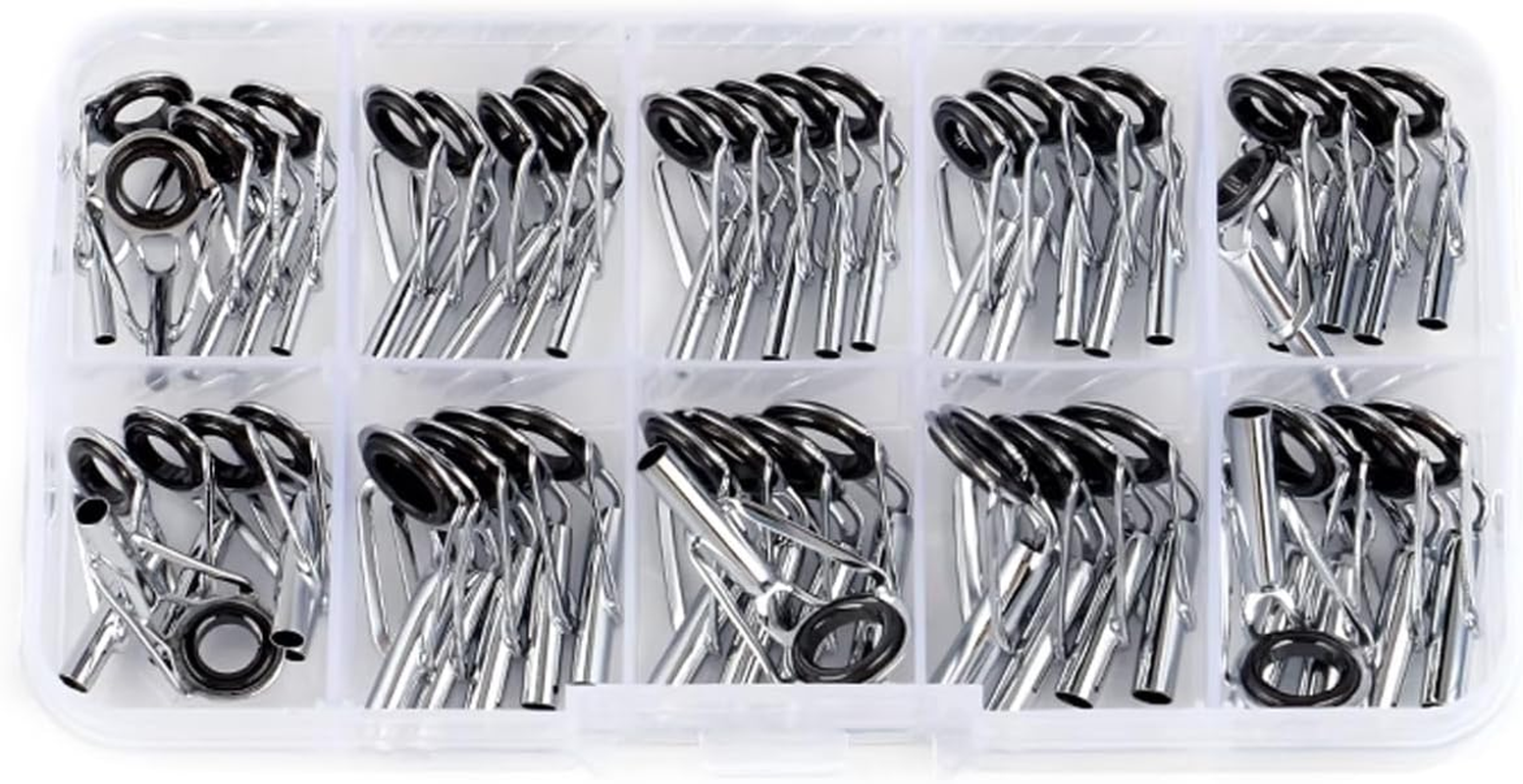 AIMALL 50PCS Fishing Rod Guide Tip Set with 10 Sizes Stainless Steel and Ceramic Line Ring Anti-Winding Rod Top Ring Repair Kit for Sea Fishing DIY image number 4