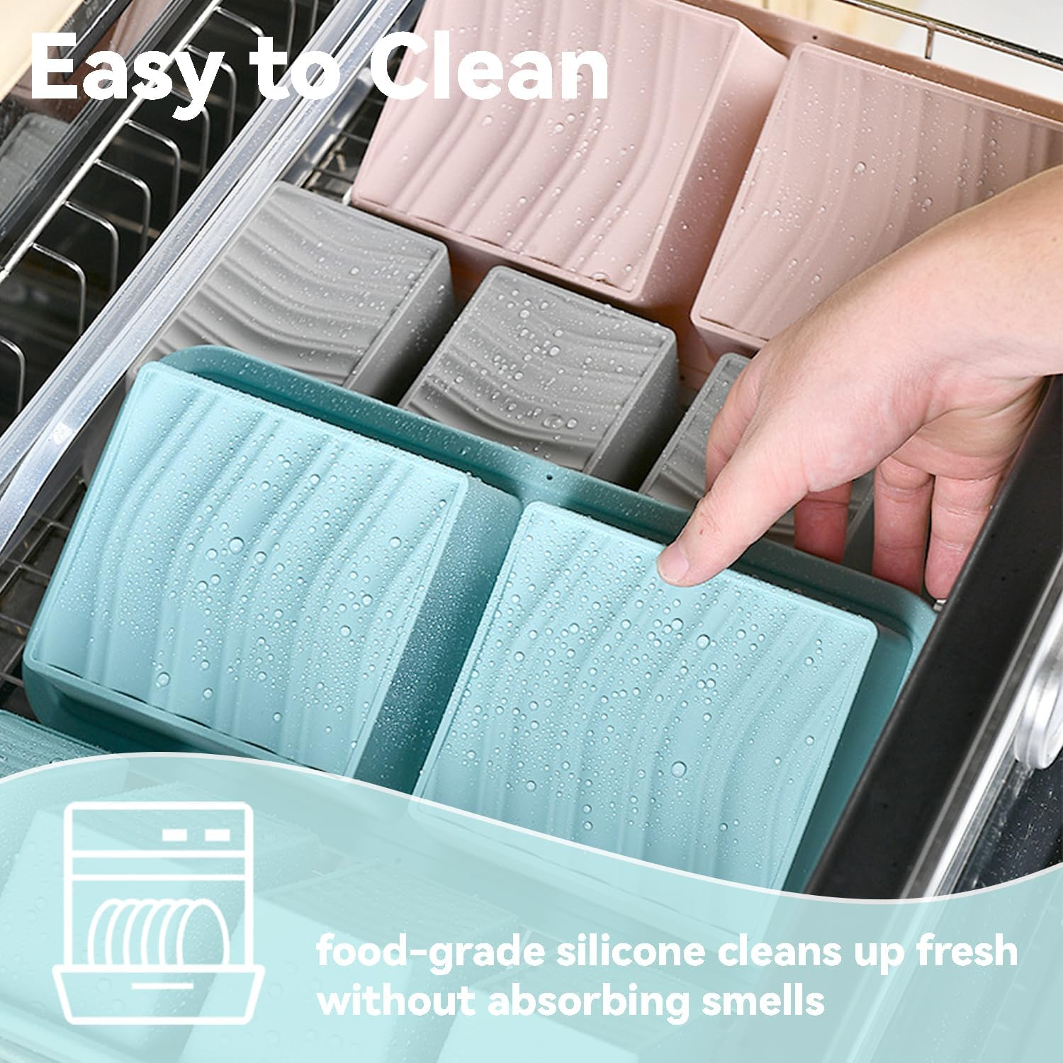 3 PACK Silicone Freezer Tray with Lids, Baby Food Freezer Containers, Oven Safe Dishwasher Safe, Multi-Size Freezer Moulds Ideal for Portioned Meal Prep Soup Leftovers Ice Cubes Baking (Blue) image number 5