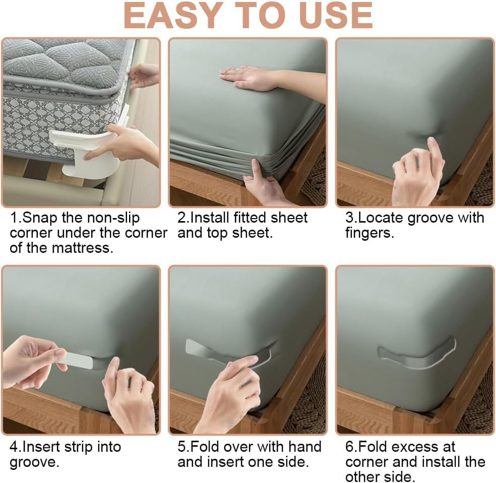 4 Pcs Bed Sheet Fixing Clips, Bed Sheet Holder with Lock Strips, Heavy Duty Bedsheet Corner Tightener Clips, Beds Sheet Grippers Fixed for Mattress Protectors, Blankets, Bedding (Gray, 4Pc)