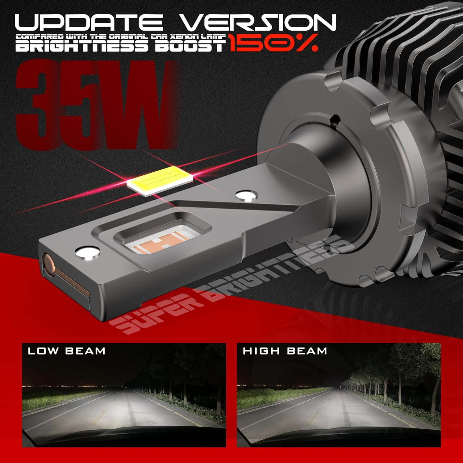 Performance D4S D4R LED Headlights Conversion Kits 6000K White High and Low Beam Xenon Replacement HID Light Bulb 800% Brightness Plug and Play, Pack of 2