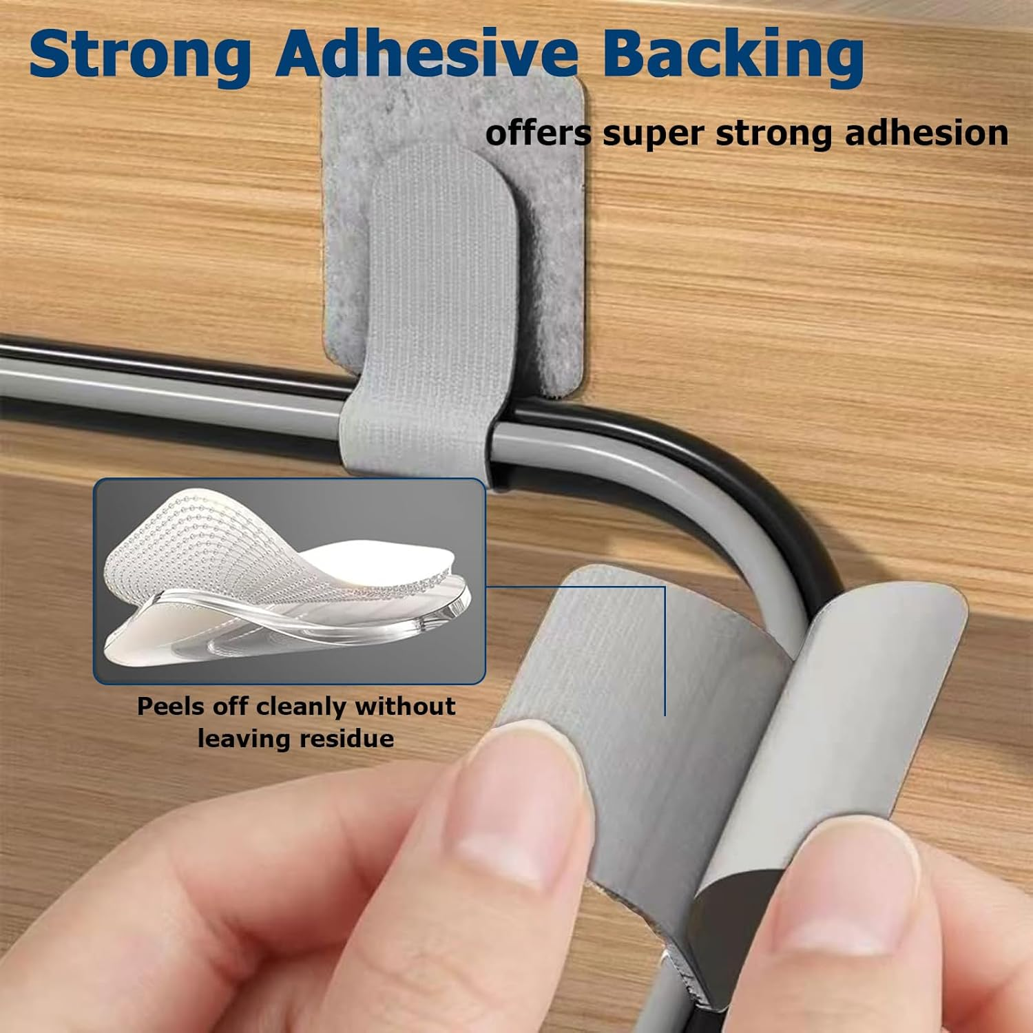 Cable Hook Loop Clips with Adhesive，Self-Adhesive Cable Ties, Reusable Fastening and Organizing Data Cables, Cable Securers, Suitable for Headphones, Mobile Phones- 50 Pcs (Grey) image number 2