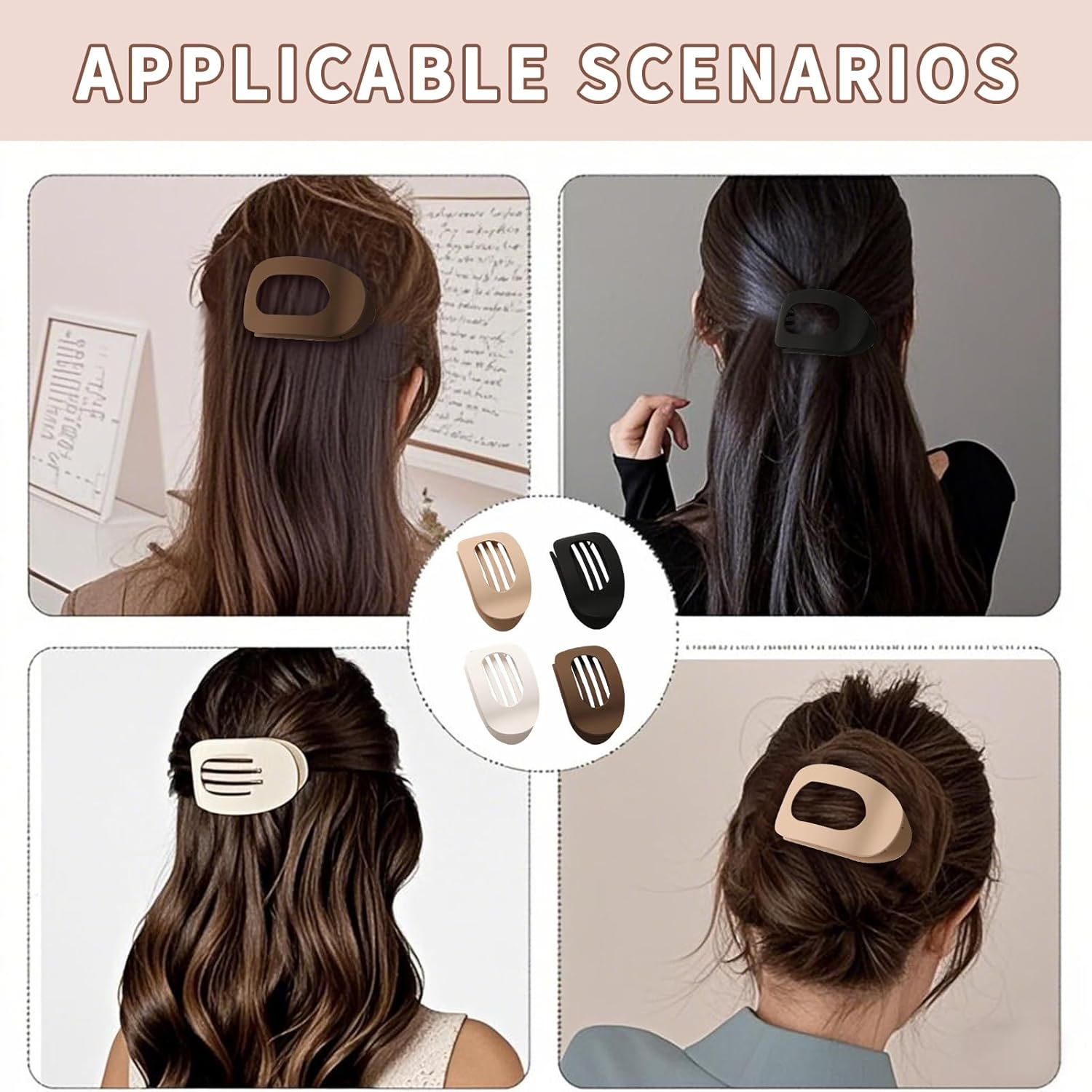 4-Pack Flat Hair Clips for Women &ndash; Curved Matte Claw Clips for Lying & Driving, Strong Hold for Thin & Thick Hair &ndash; Neutral Hair Accessories for Women & Girls