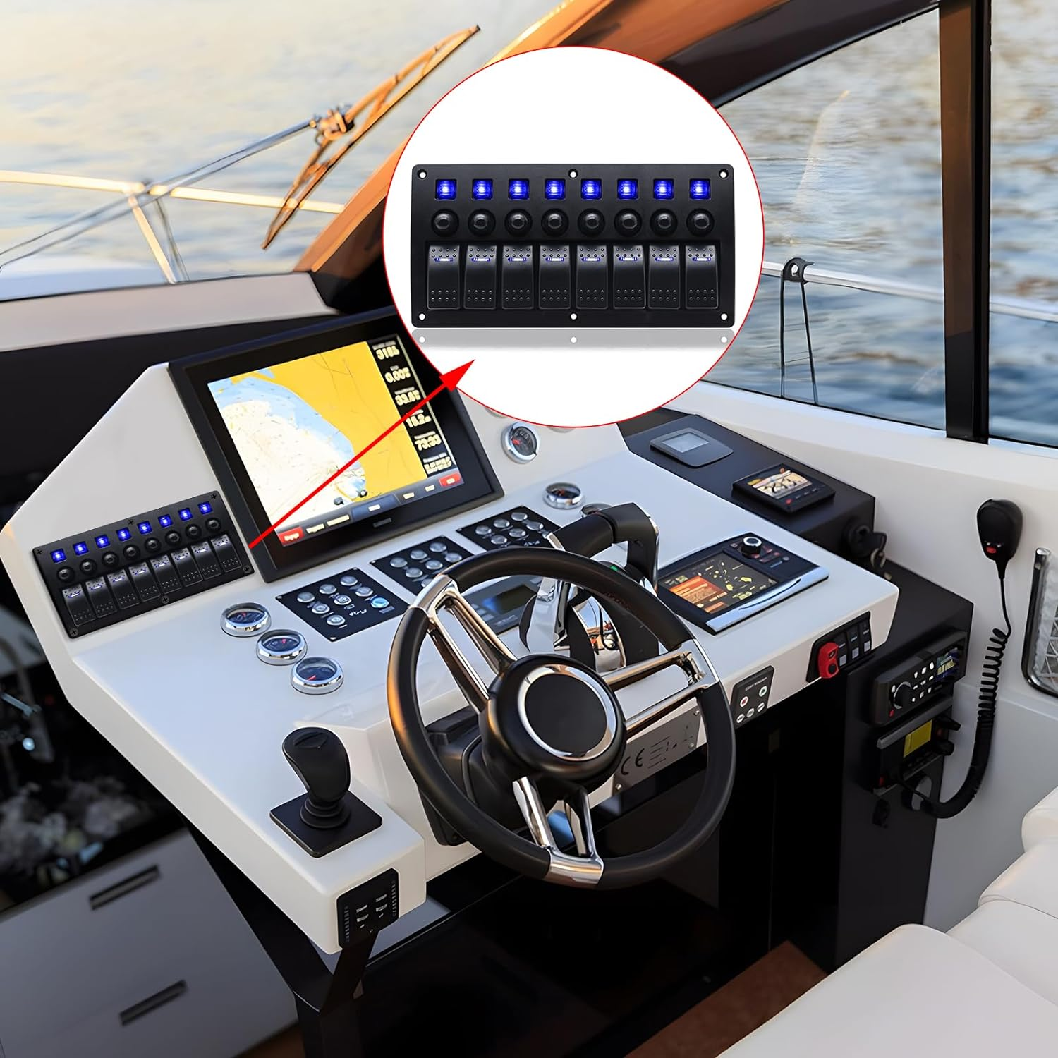 Waterproof Marine Boat Rocker Switch Panel 8Gang Blue Led Toggle Switch On-Off 3 Pin Circuit Breaker for RV Vehicle Truck Trailer Yacht ATV (8 Gang Blue) image number 4