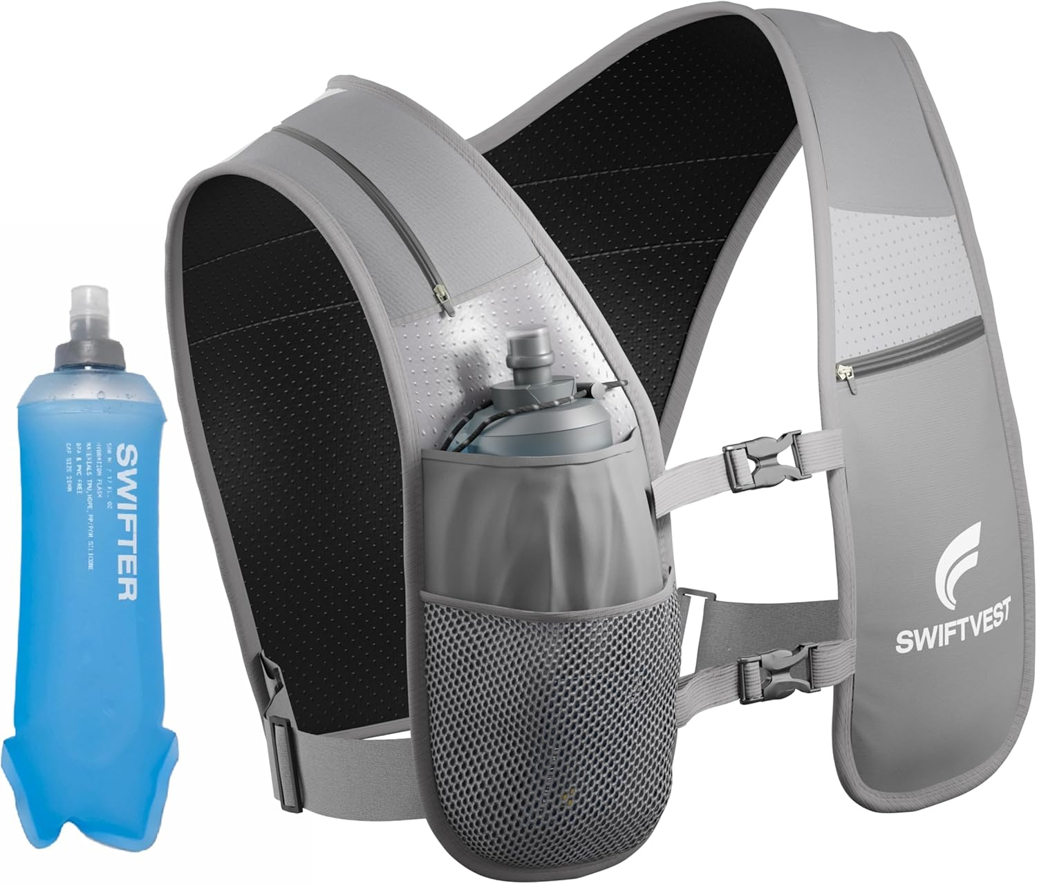 SWIFTVEST Running Phone Holder Vest | Waterproof Phone Pouch | Reflective Hydration Vest | Adjustable Waistband | Water Bottle Holder | Lightweight | 6 Pockets for Running Accessories - Men & Women