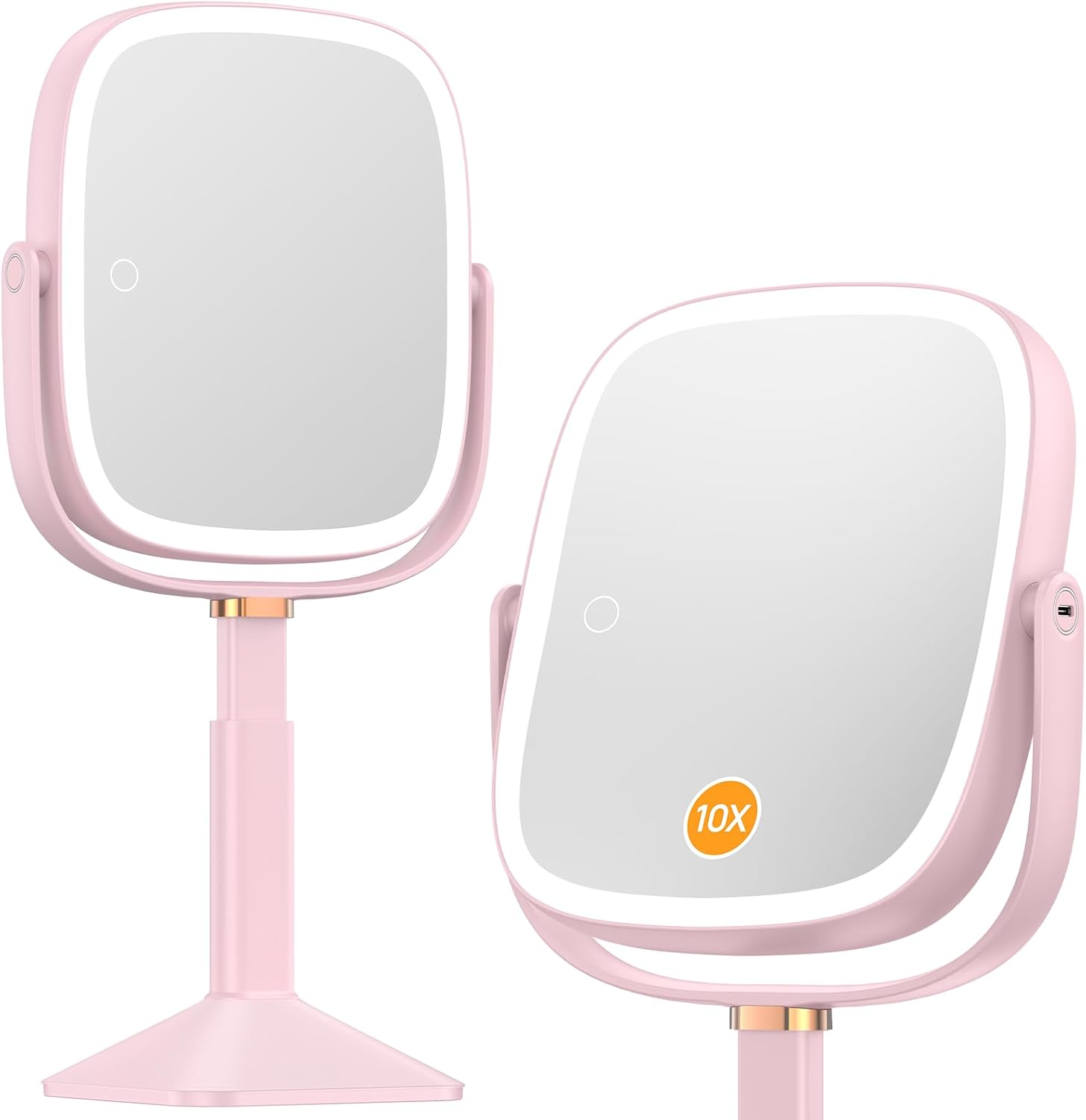 Gospire Rectangle Lighted Makeup Mirror with Magnification, 10X Magnifying Mirror with Lights 3 Color, Height Adjustable and 4000Mah Battery for Bedroom Bathroom, Large Surface for Women or Men- White