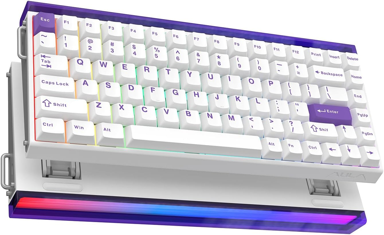 Mechlands Aula Hero84 HE Wired Magnetic Gaming Keyboard, Rapid Hall Effect Keyboard with 0.01Mm Adjustable Actuation, 8Khz Polling, 5-Layer Sound Dampening, RGB Lightbox & Backlit (White Purple)