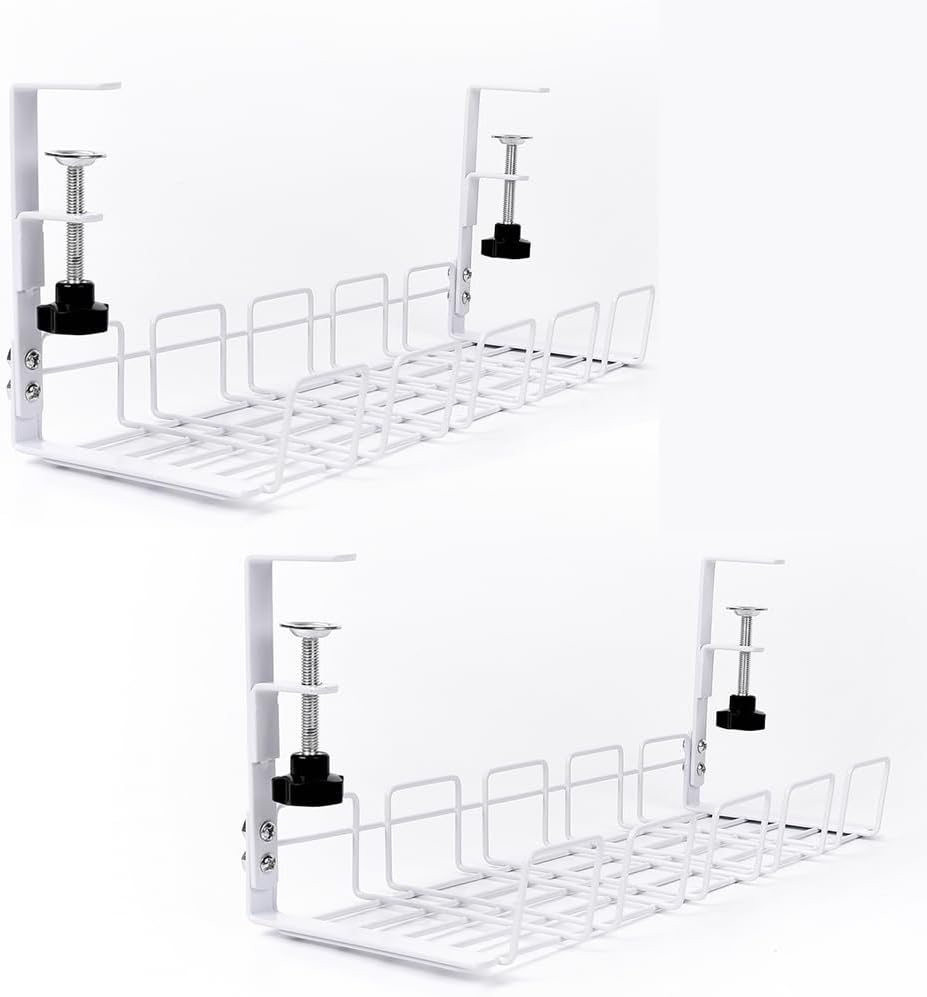 2 Pack under Desk Cable Management Shelf,Adjustable Cord Wire Organizer,No Punch Storage Rack,Wire Management Organizer,For Office,Home,Apartment image number 4