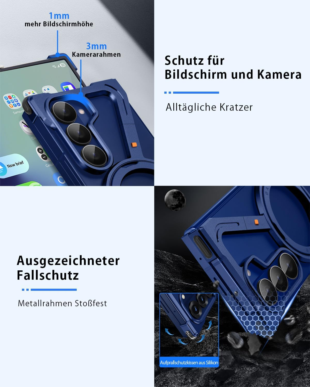 Z Shape for Samsung Galaxy Z Fold 7 Case, Frameless Aluminium Thin Mobile Phone Case with 360&deg; Rotating Magnetic Stand, Metal Shockproof Protective Case for Samsung Z Fold 7 Case (Blue Shadow) image number 5