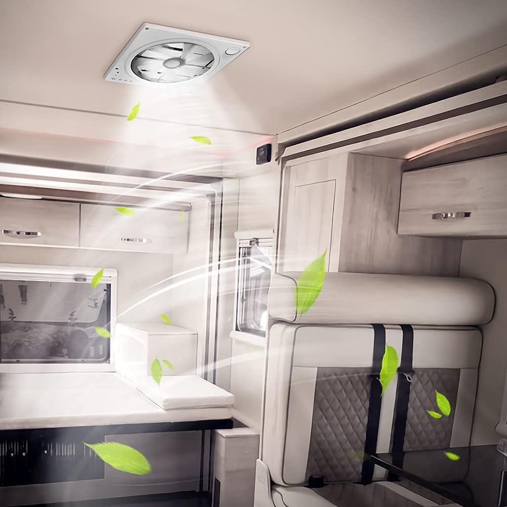 Large Air Flow RV Roof Vent Fan with Brushless DC Motor, Ultra Low-Noise Low-Power Energy-Saving Reversible Exhaust Fan for Motorhome Ventilation, with Remote and Intelligent Rain Sensor image number 2