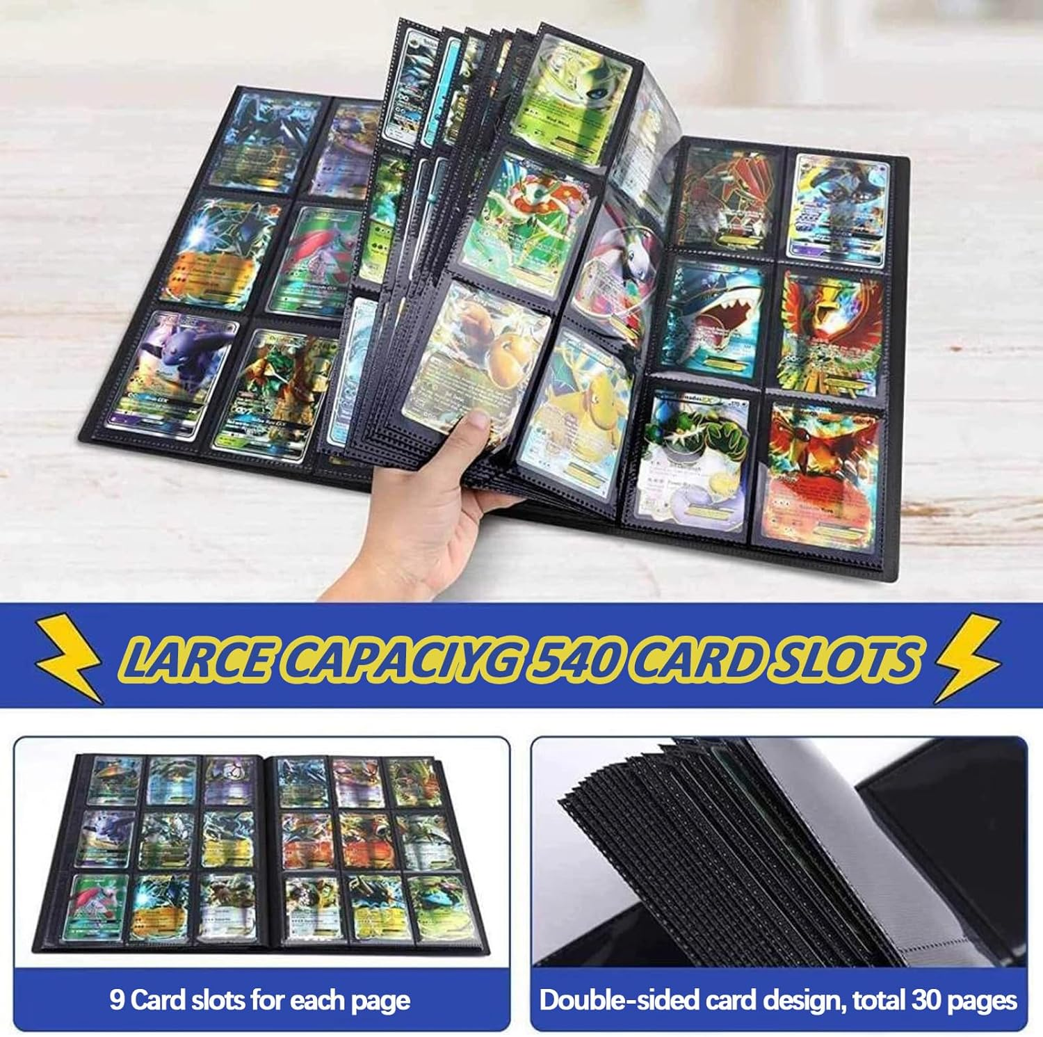 9 Pocket Trading Card Binder,Premium Zip Card Binder,540 Pocket Double Sided PU Leather Collection,Collector Album for Tcg,Mtg,Sports,Game Cards Storage image number 1