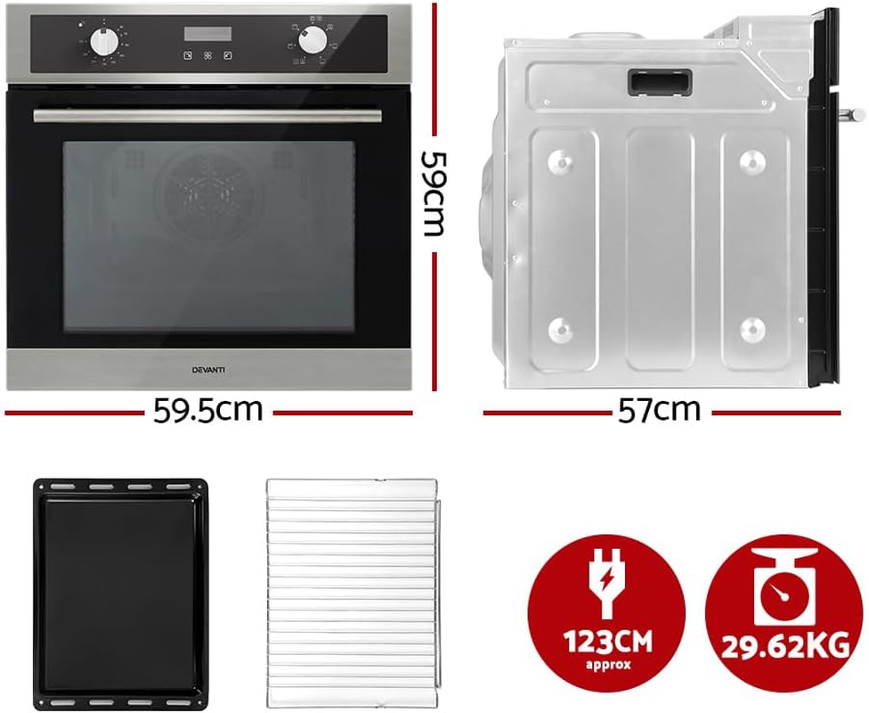 Devanti Electric Built in Wall Oven 80L Convection Grill Ovens Stainless Steel image number 2