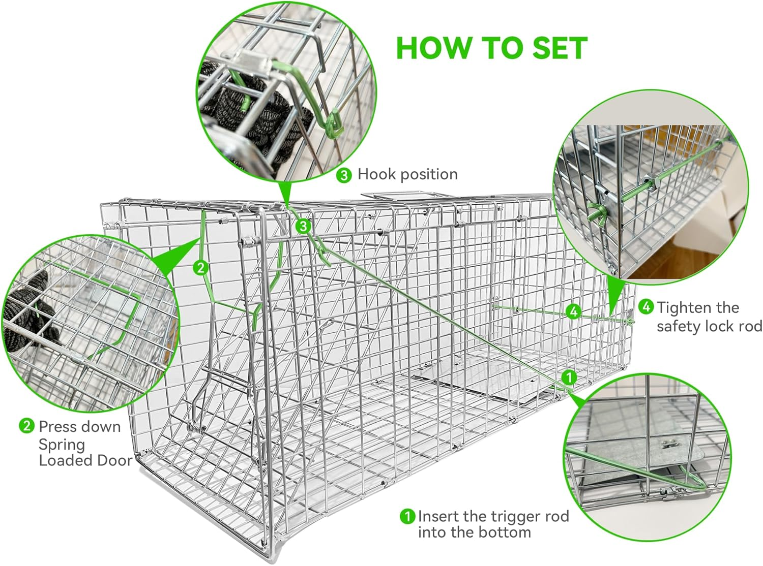 Live Animal Cage Trap, 78X30X29Cm Heavy Duty Folding Raccoon Traps, Humane Cat Trap for Stray Cats, Raccoons, Squirrel, Skunk, Mole, Groundhog, Armadillo, Rabbit, Catch and Release image number 1