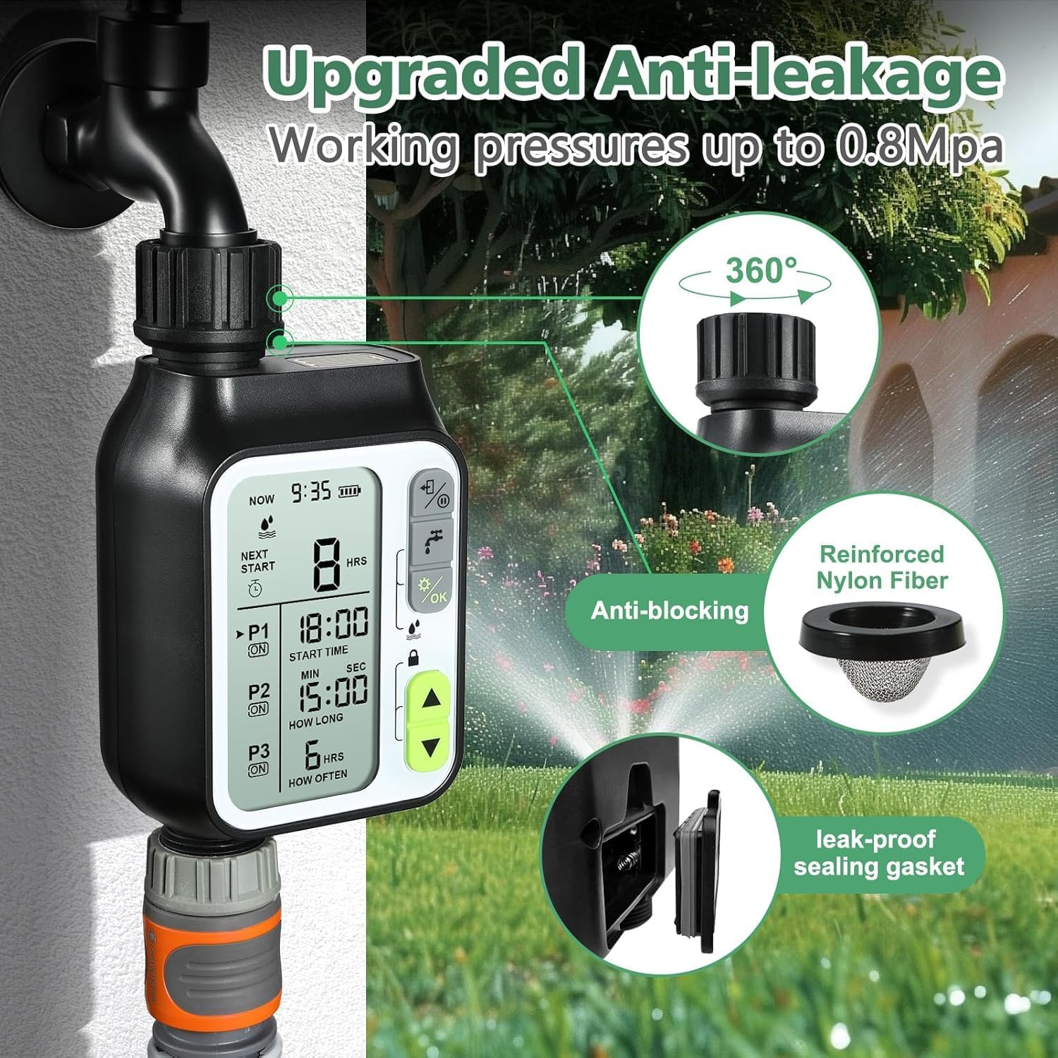 Ausale Digital Water Timer, Sprinkler Timer Programmable, Garden Hose Timers for Watering Large LCD Display, Manual Irrigation Mode, IP65 Waterproof Lawn Patio Farm (HCT355) image number 1