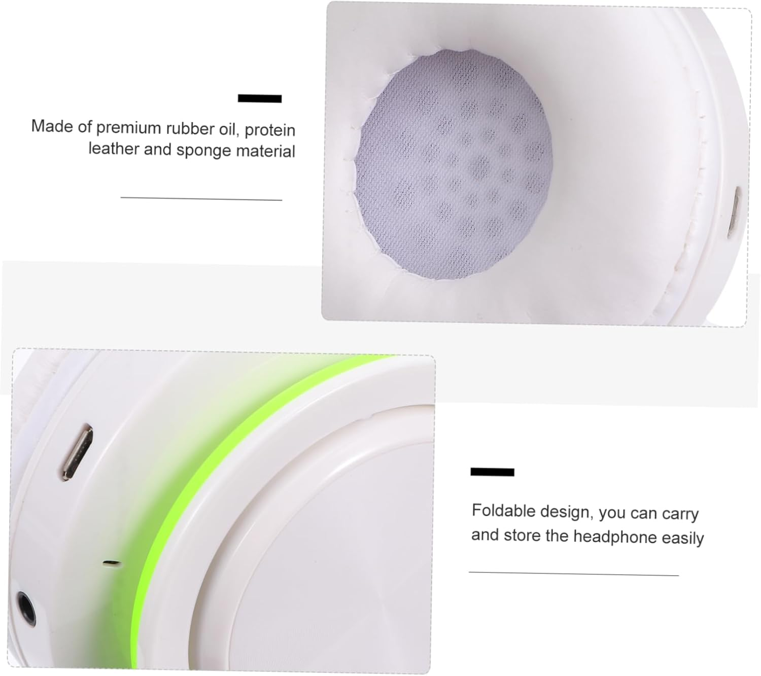 FONDOTIN Wireless Adjustable Foldable Over-Ear Headphones with Wireless Connectivity and Microphone, Stereo Wireless Headset for Sports and Travel, Green White Color image number 4