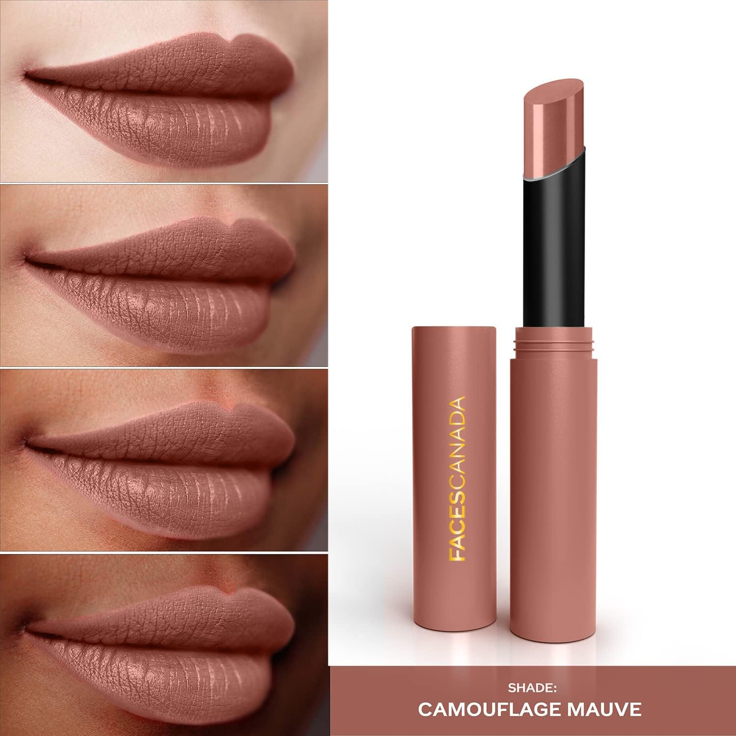 FACES CANADA Long Stay 3-In-1 Matte Lipstick - Camouflage Mauve 07, 2G | 8HR Longstay | Transfer Proof | Moisturizing | Chamomile & Shea Butter | Primer-Infused | Lightweight | Intense Color Payoff