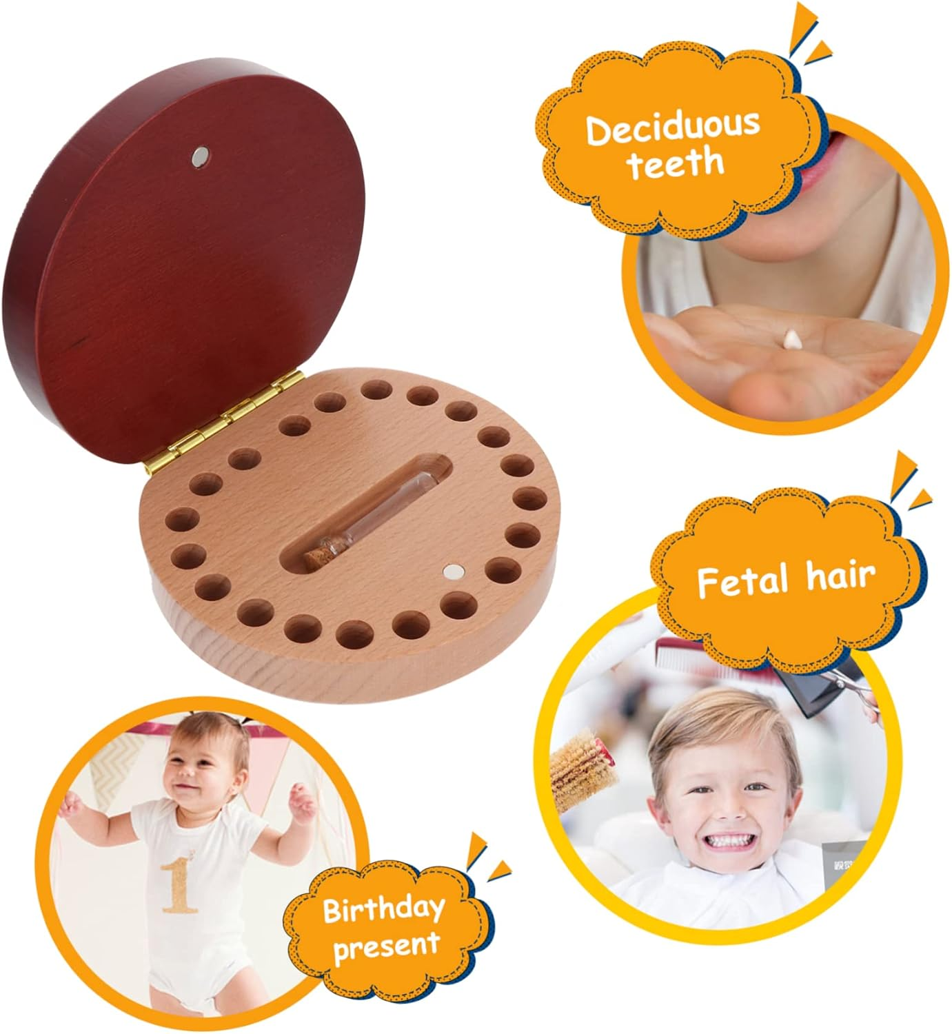 Baby Tooth Box Wooden Keepsake Organizer for Kids Infant Tooth Holder Photo Frame Suitable for Boys and Girls Baby Keepsake Storage image number 1