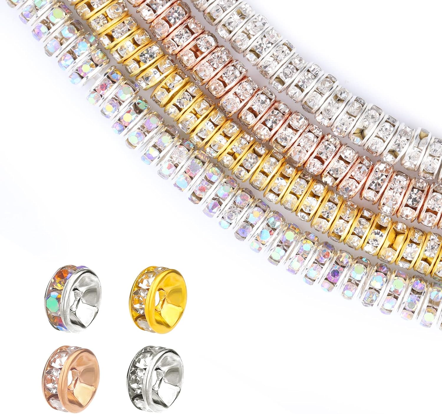 Savita 200Pcs 6Mm Rondelle Beads Precious Stones Crystal Loose round Spacer Beads for Bracelet Necklace Jewelry Making Decorations (Silver, Gold, Rose Gold, Laser Colorful) image number 5